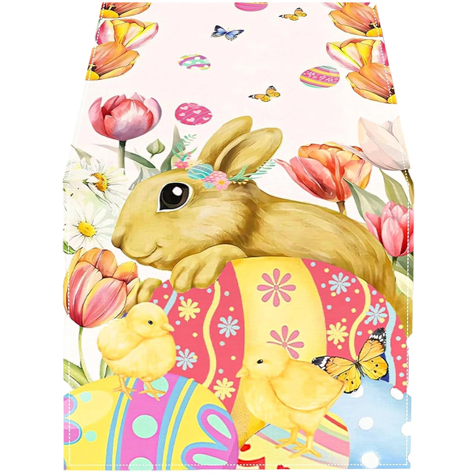 Jazuaiao Table Scarf Easter Rabbits Eggs Pattern Rectangular Washable Table Runner for Spring Decorations and Home Styling Farmhouse Linen Easter Eggs Bunnies Tablecloth Washable Rectangular Runner