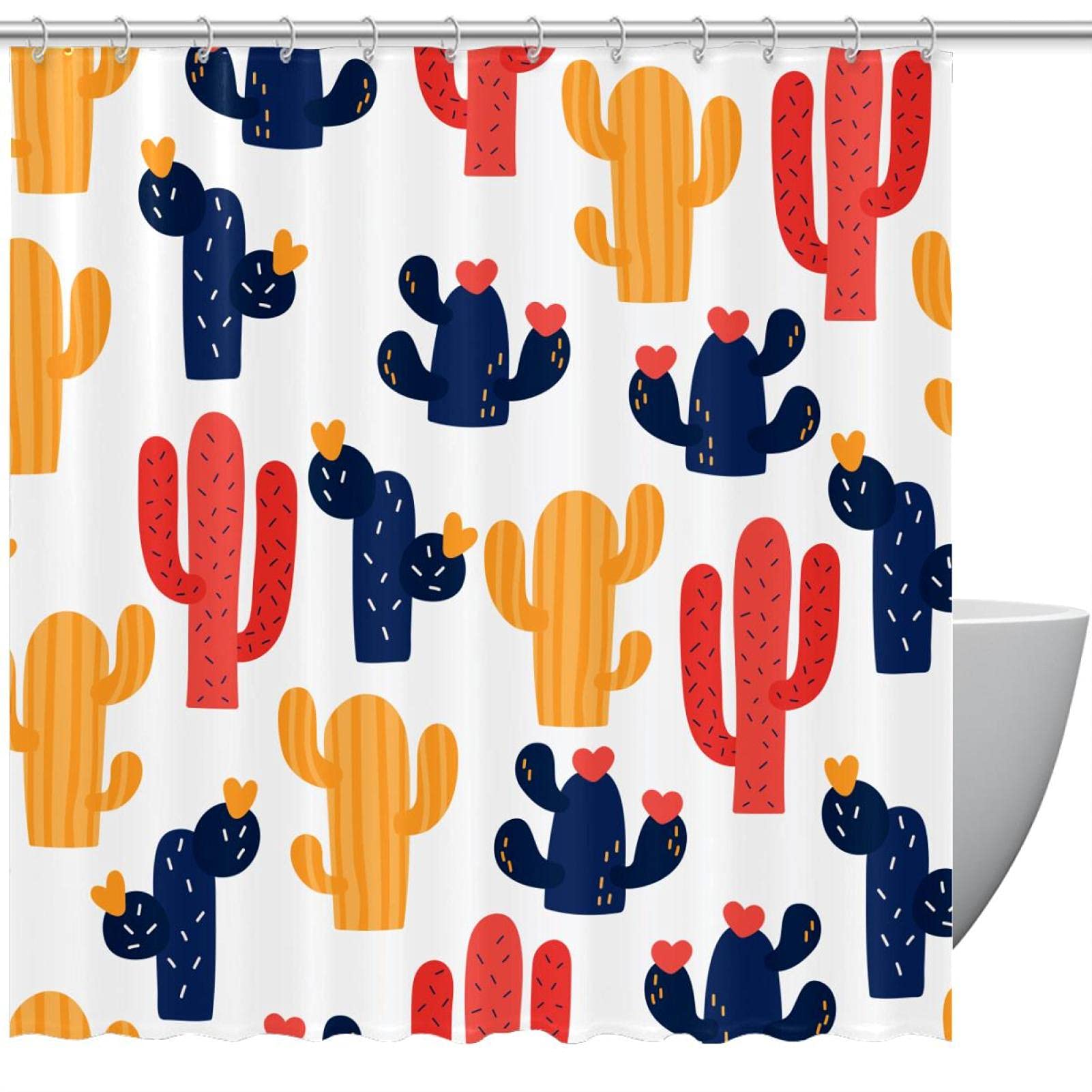 Rideau de douche qualitatif imprimé cactus coloré et ses crochets durables