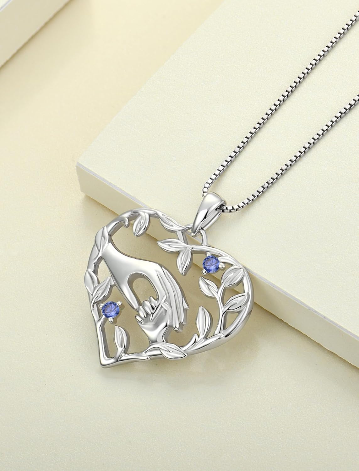 YL Heart Mother Necklace 925 Sterling Silver Mom Hand Pendant Birthstone Leaf Jewelry for Women - Image 5