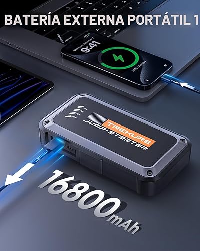 Miniatura 3 de TREKURE Arrancador portátil de batería de automóvil 4000A 16800mAh, batería de coche, cables de arranque portátiles para automóvil (8.0L de