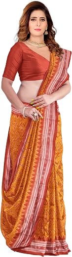 BTHIKIRI Odisha Sambalpuri Handloom Ikat Women's Cotton Saree, Odisha Handloom Handmade Pure Cotton Khandua Ikkat Traditio...