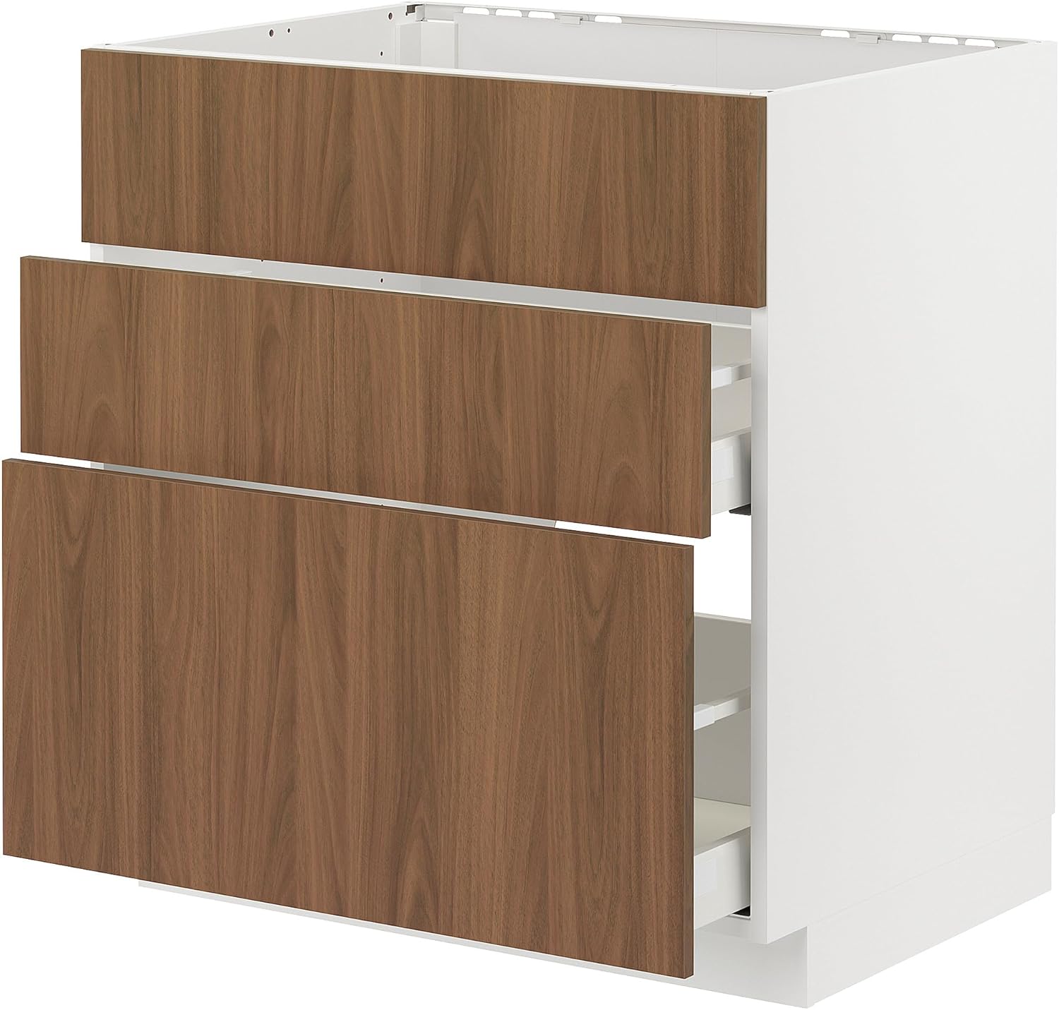 METOD/MAXIMERA Base Cab with F Hob/int Extractor DRW, White/Tea Taupe Brown Walnut Effect, 80x60cm