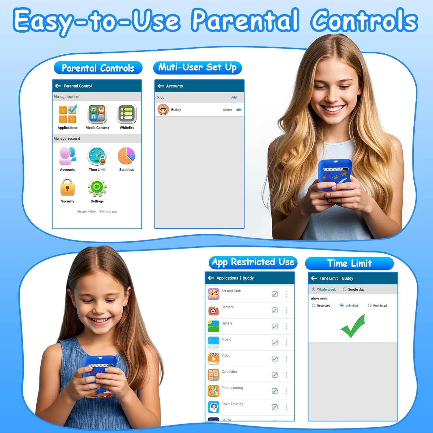 Kids Toys Smart Phone, 3.97" Touchscreen, Dual Camera with Stickers, 220+ Educational Puzzle Games, Toddler Learning Toys with Parental Control, Birthday Gifts for Kids Age 3-12