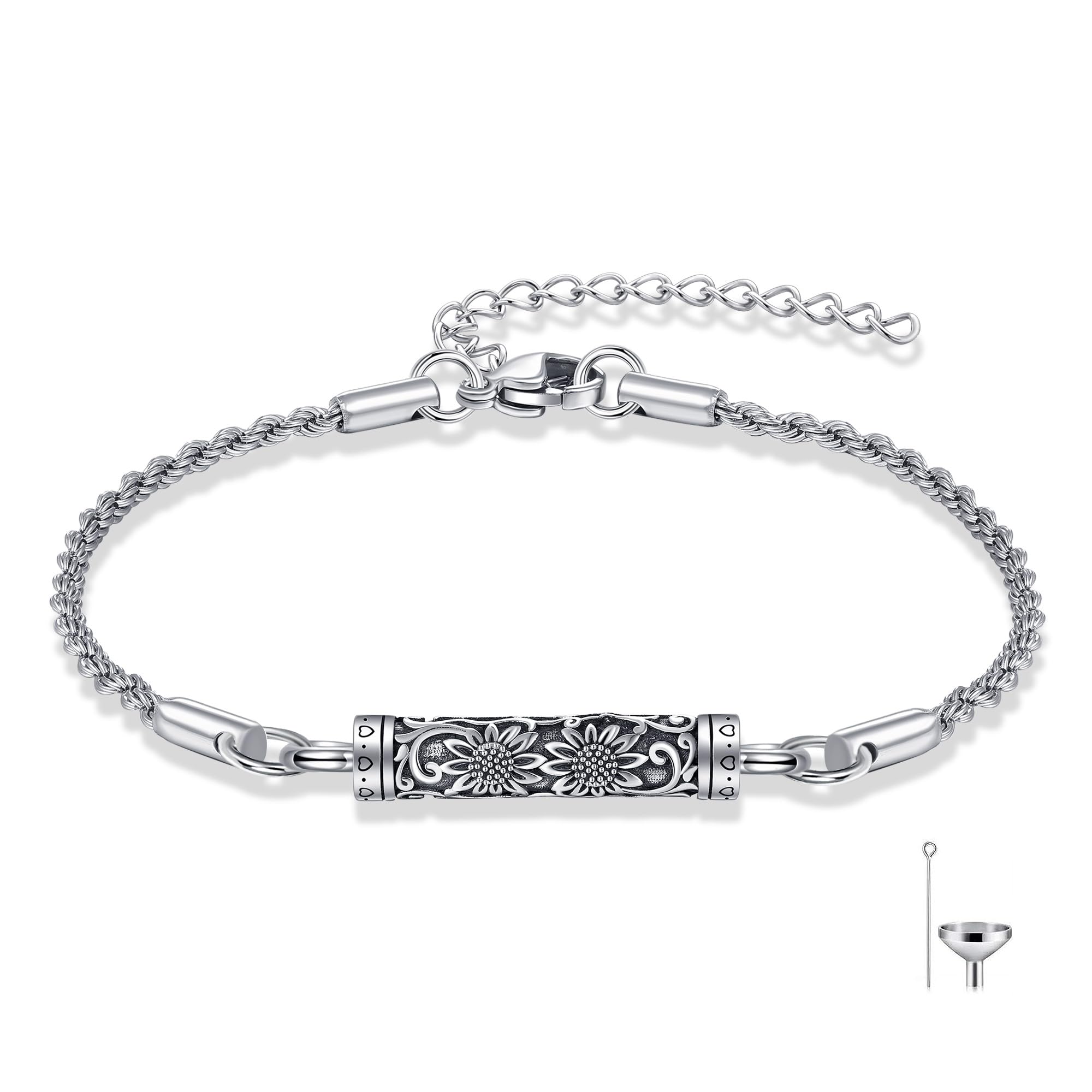 ONEFINITY Urn Bracelet For Ashes 925 Sterling Silver Bar Cremation Jewelry For Ashes Keepsake Pendant Locket Bracelet For Women Men
