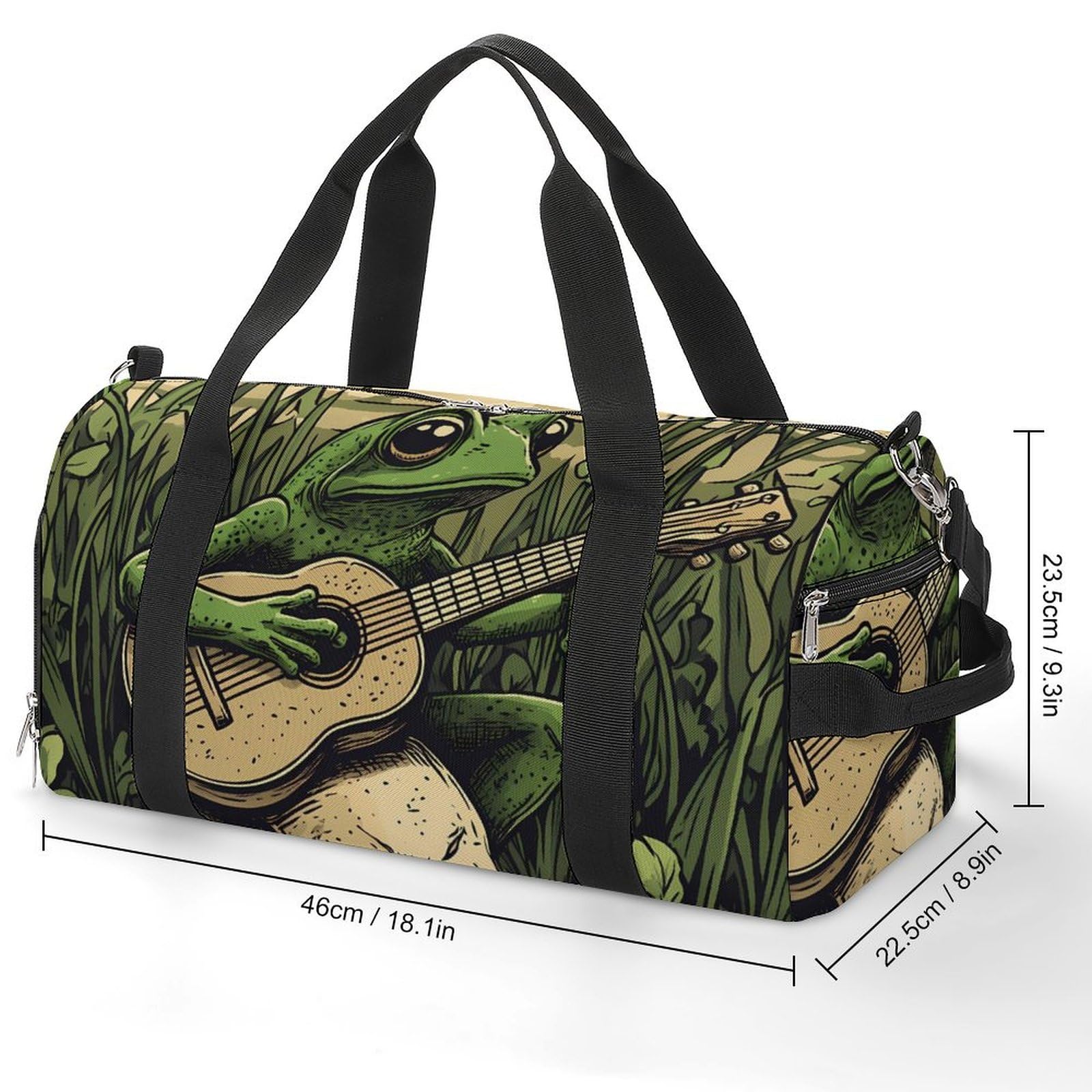 Frog Playing Banjo on Skull Sports Gym Bag Travel Duffel Bag Weekender Bag Yoga Bag for Men Women