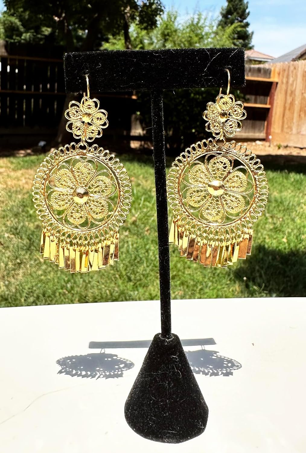 Folklorico Dance Traditional Mexican Gold Filigree Earrings, Full Flower Earrings, Day of the Dead
