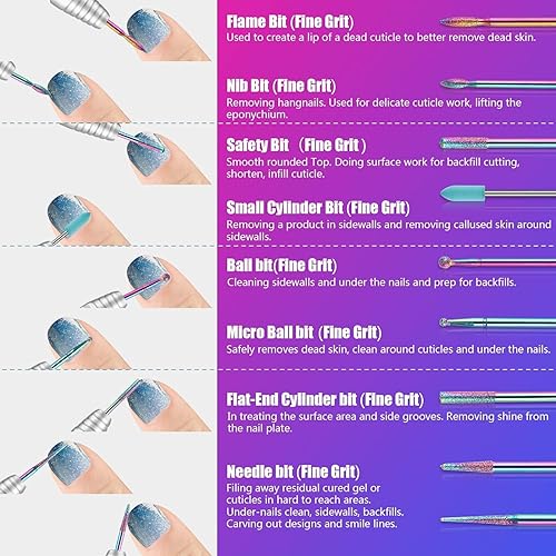 Miniatura 5 de 30 brocas de uñas para uñas brocas de cerámica de 332 pulgadas para juegos de uñas acrílico brocas removedoras de carburo de cutícula de diamante