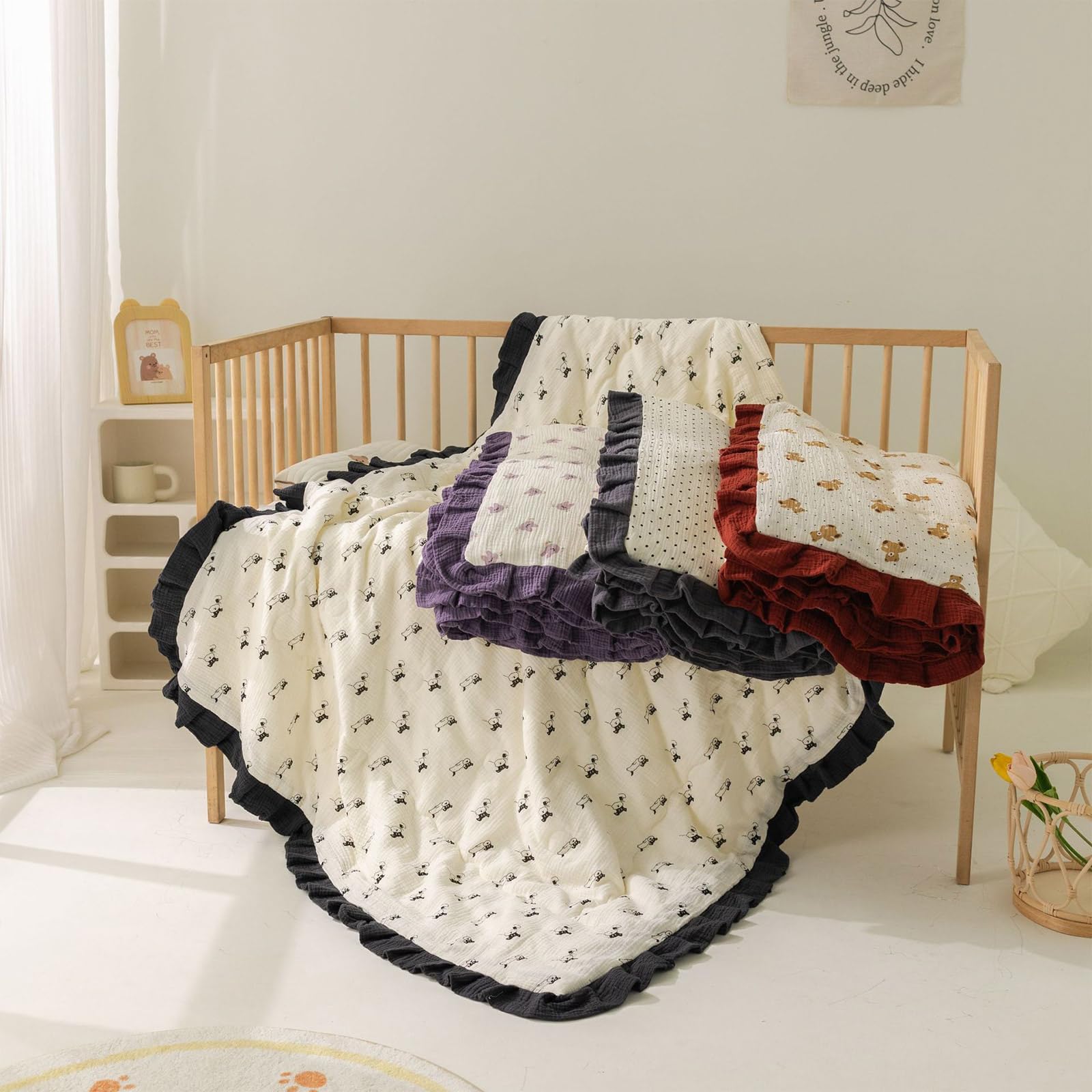 Coperta per bambini in cotone con volant traspirante coperte per auto coperte in mussola leggera avvolgere per neonati e neonati regalo doccia