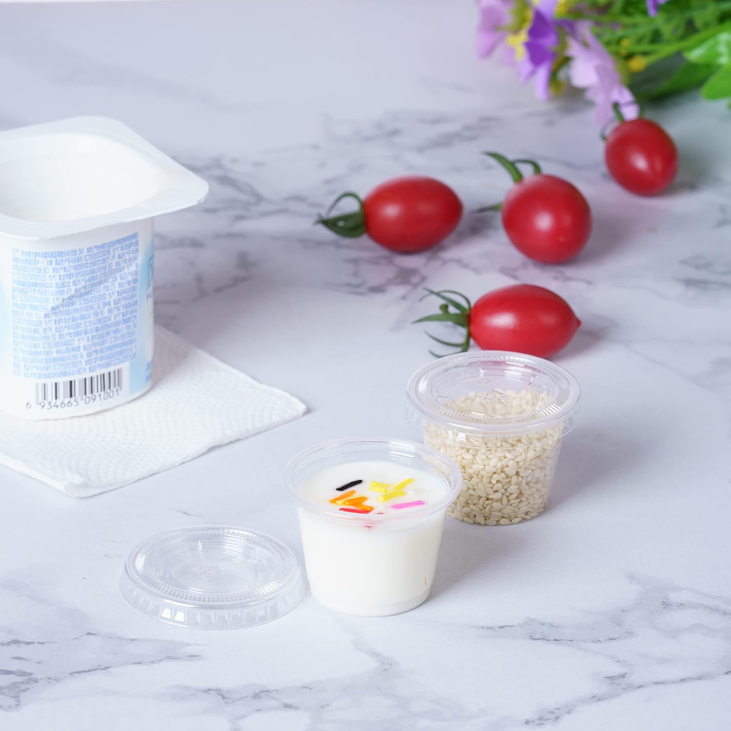 [1,000 sets - 1oz] Disposable Plastic Souffle / Portion Cups with Lids Bulk Perfect for Shot Glasses, Condiments, Toppings, Dressings, Sampling: Industrial & Scientific