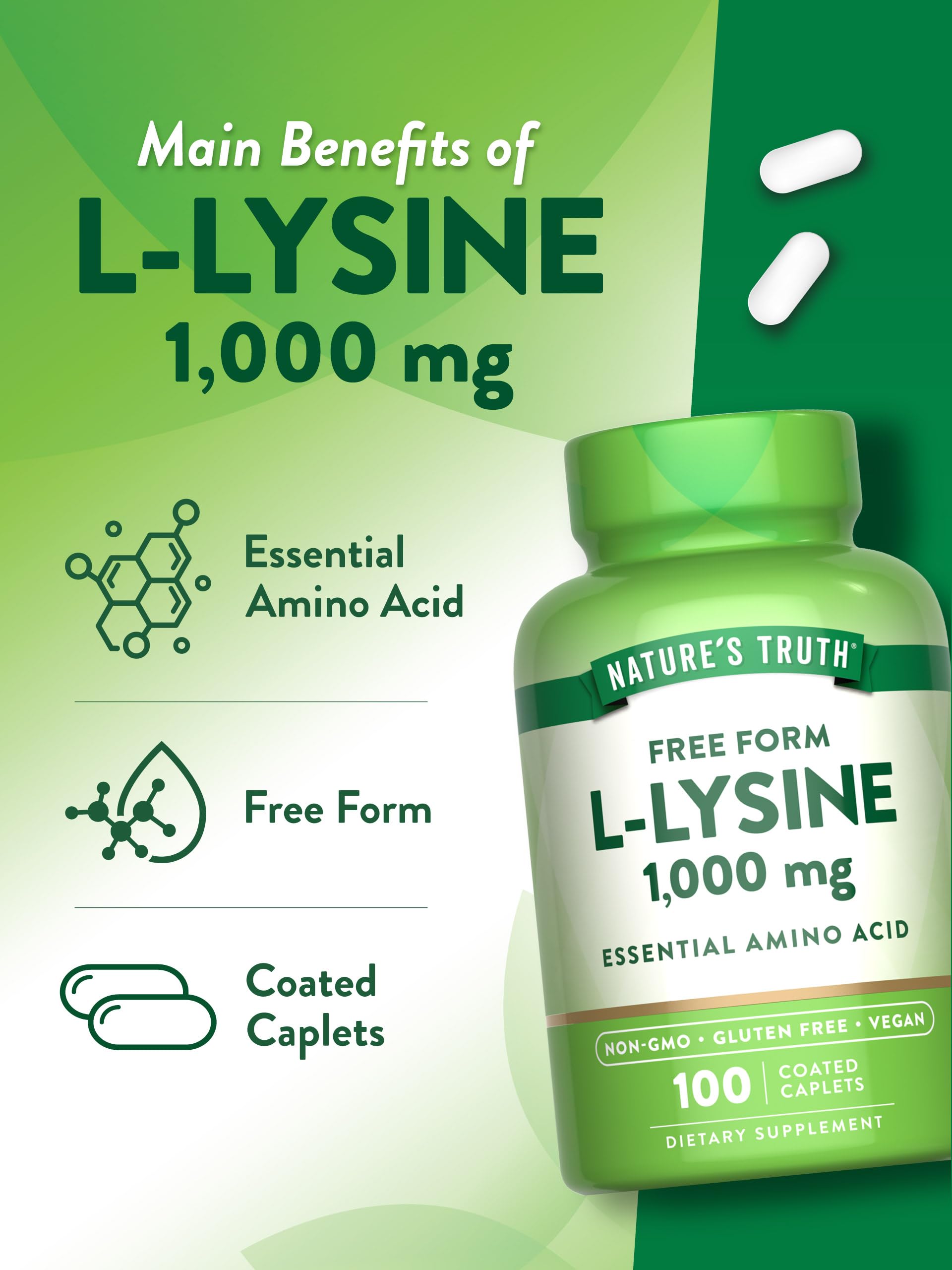 Nature's Truth L Lysine 1000mg | 100 Coated Caplets | Essential Amino Acid — Amazon image 5