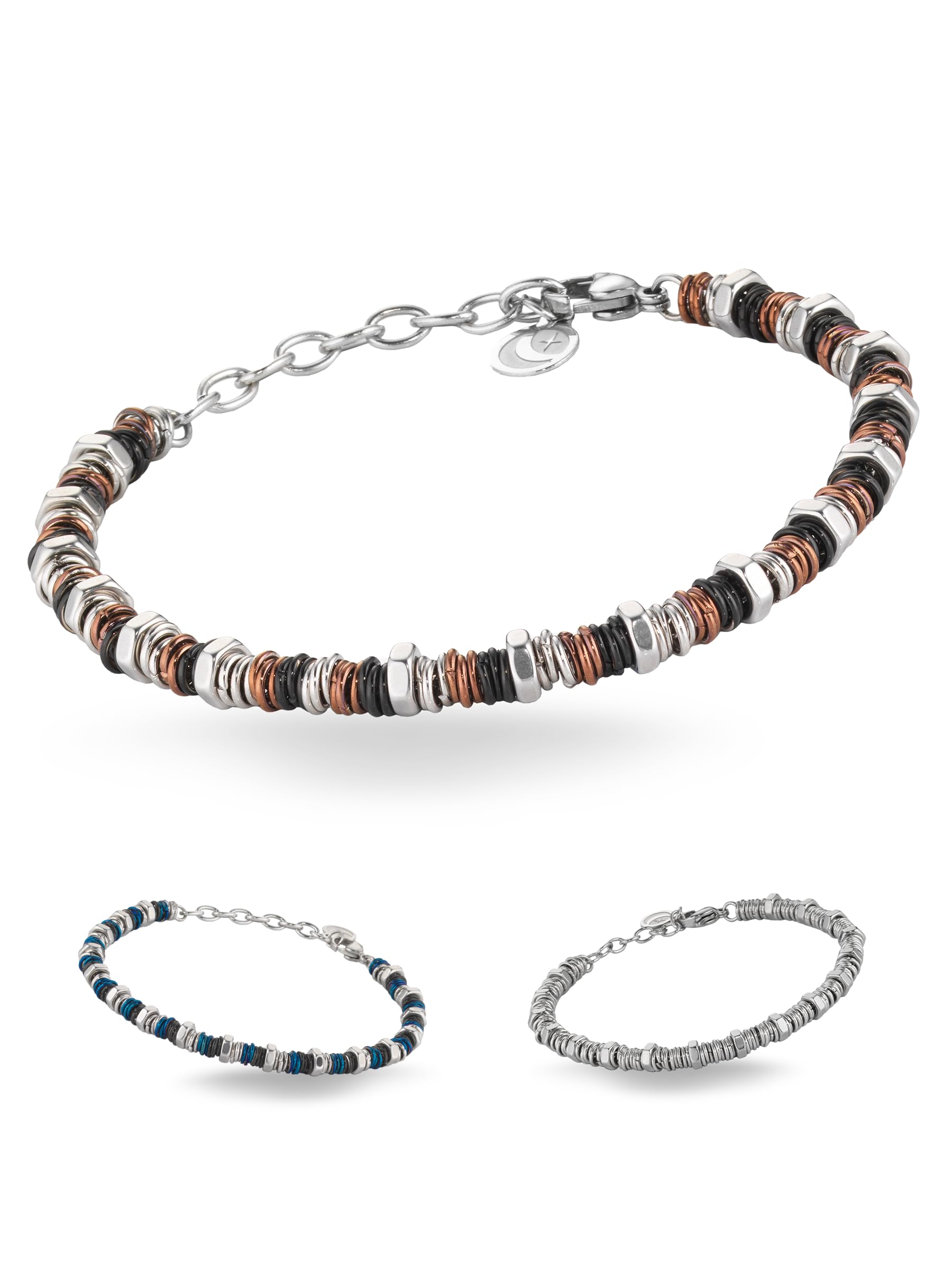 inSCINTILLE Bracciale Uomo Acciaio Rondelle e Bulloni, Regolabile 18-22 cm, Confezione Regalo Inclusa, Braccialetto Acciaio Inox, Bracciali Uomo