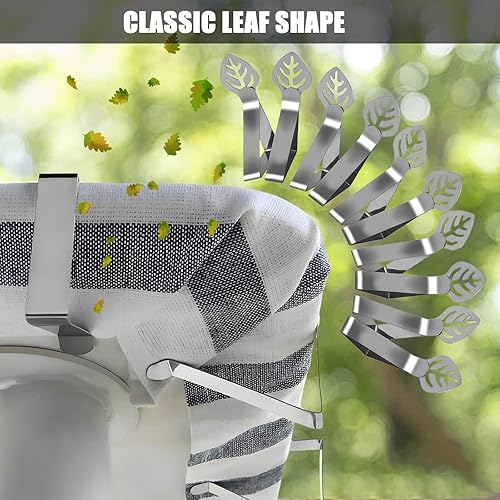 Miniatura 6 de CUNGLIN Paquete de 10 clips para mantel de mesa, clip de mantel de pícnic en forma de hoja, para exteriores, grande, resistente, acero inoxidable,