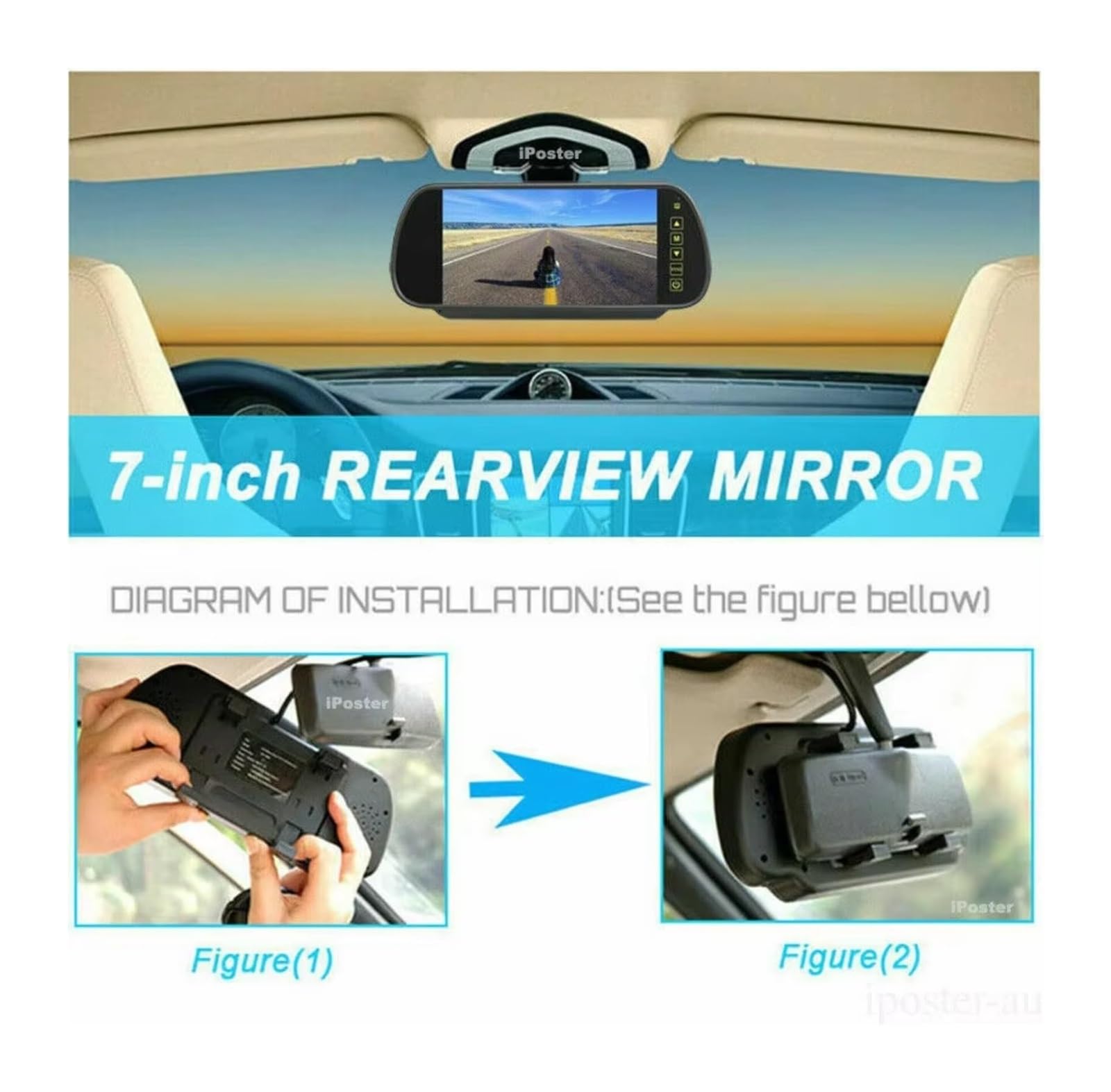 Kit De Espejo Retrovisor Inalámbrico 7" para Coche Camión Furgoneta Cámara Marcha Atrás Cámara de Respaldo(Monitor Only)