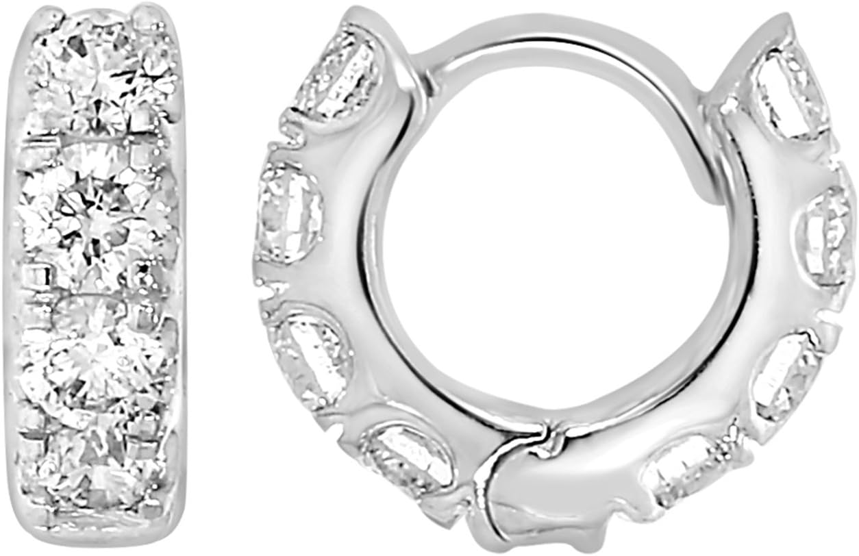 Men's and Women's 10k White Gold Round-Cut Diamonds Helix Piercing Hoop Earrings