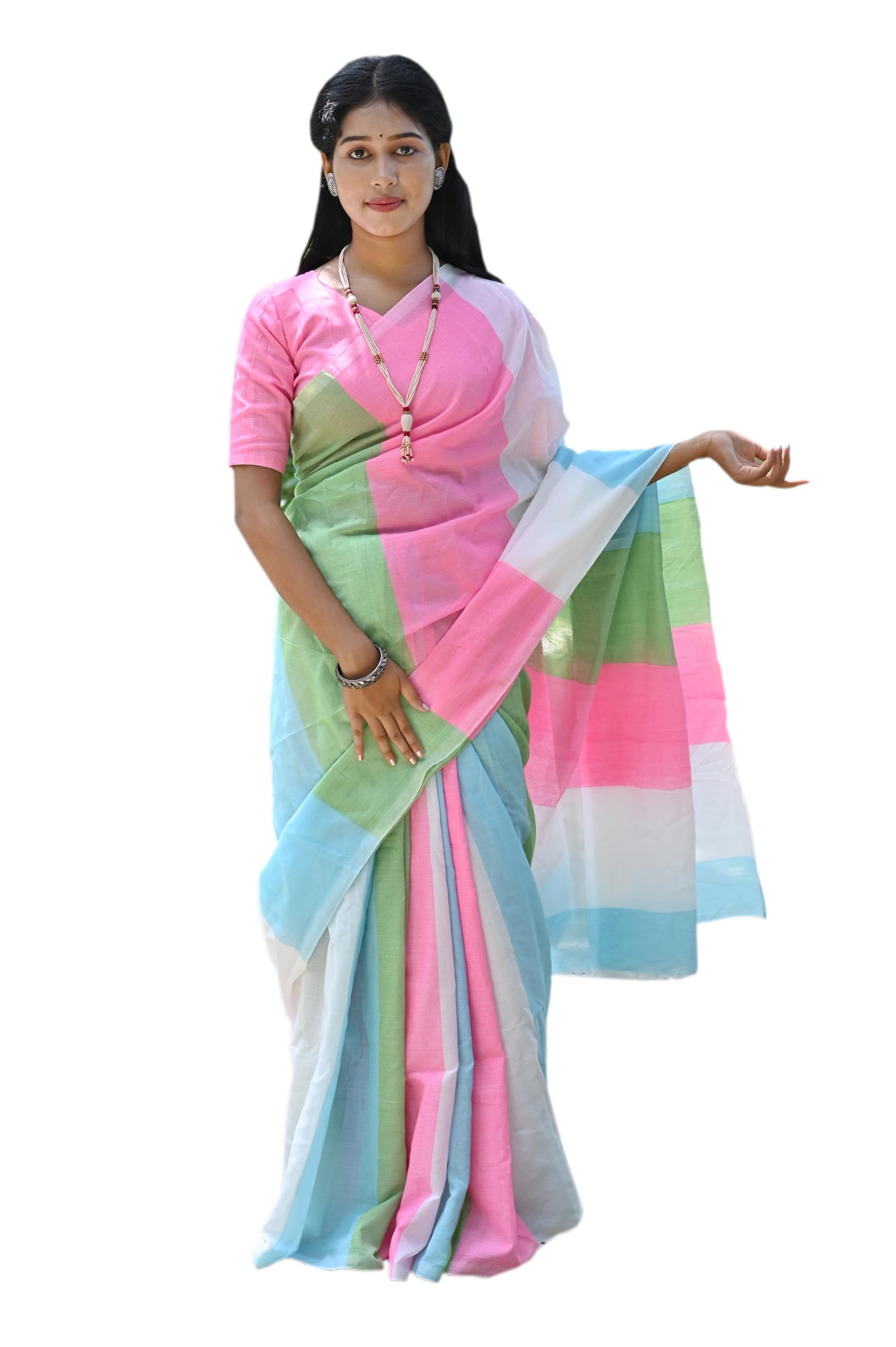 Handloom Cotton Saree for Women with Matching Blouse Piece,Traditional Cotton Saree,Lightweight Cotton Fabric,Suitable for Office,Puja and Daily Wear By Kamana Textile