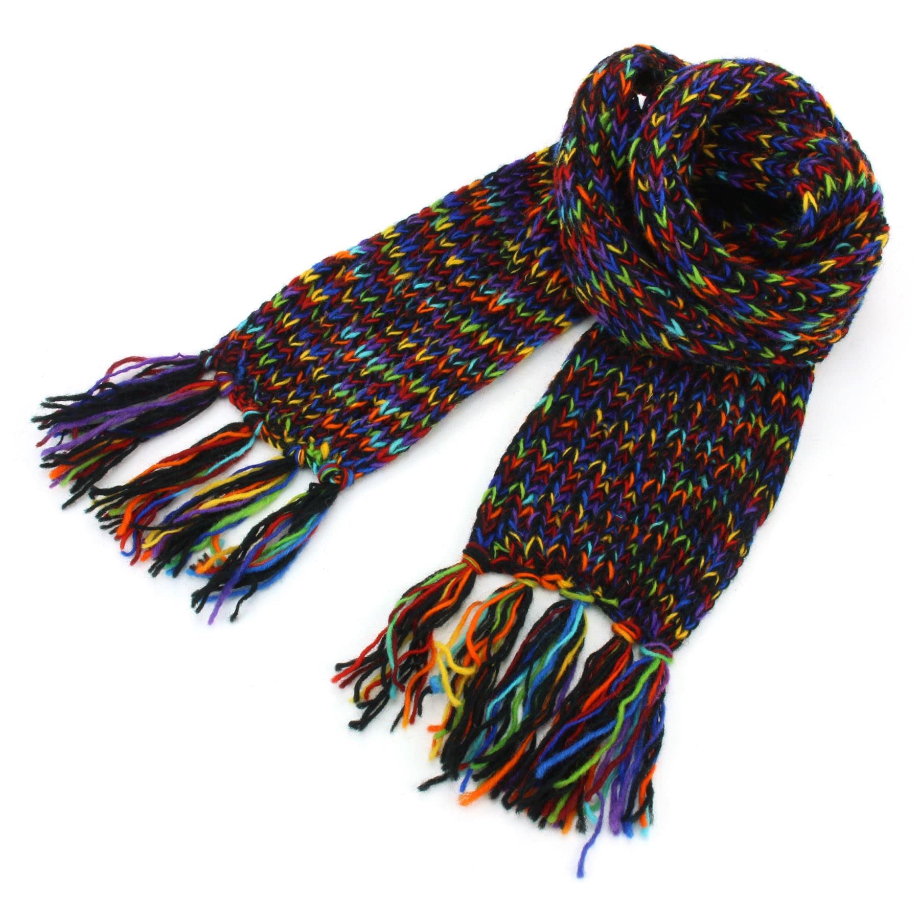 LOUDelephant Hand Knitted Wool Scarf - SD Black Rainbow