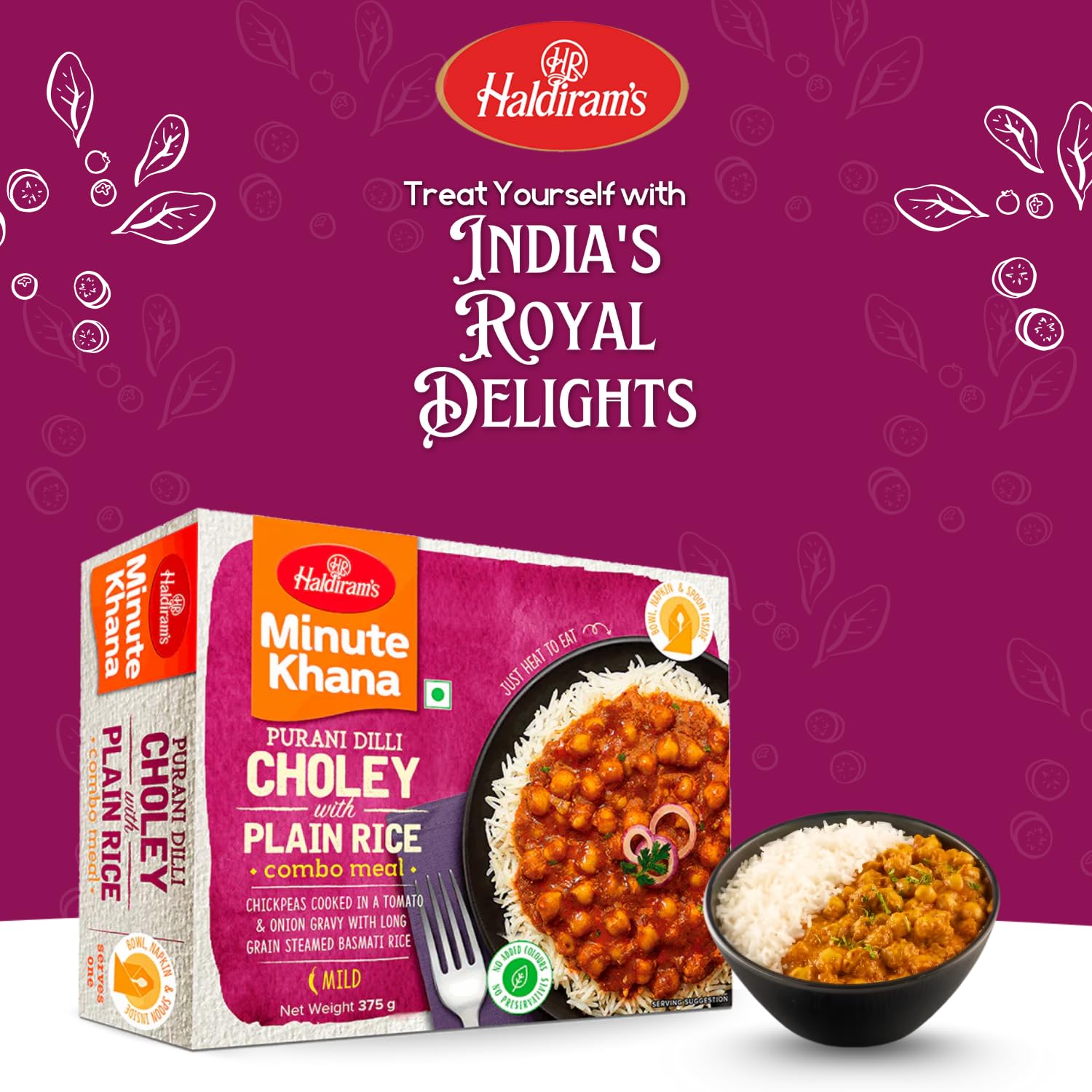 Haldiram's Choley with Plain Rice 375g x 3 | Minute Khana Choley with Plain Rice | Quick Meals | Delicious Instant Food | Slow Cooked Heat | Easy-to-Prepare Meals & Microwaveable | Ready to Cook Food