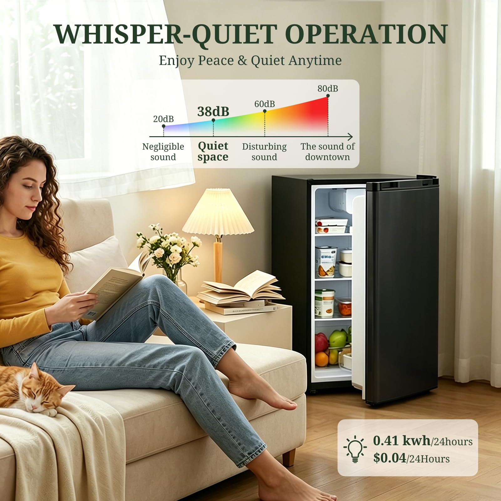 Mini Fridge with Freezer, 3.2 Cu.Ft Compact Single Door Refrigerator with Adjustable Thermostat, Low Noise & Energy Efficient (0.41kWh/Day), Small Fridge for Bedroom, Dorm, Office, Apartment (Black) - 5