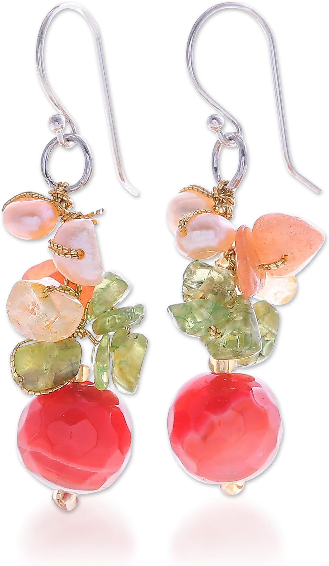 Artisan Handcrafted Citrine Cluster | Pearl Beaded | Sterling Silver | Multi Color Gem | Natural Gemstone | Bouquet Earrings
