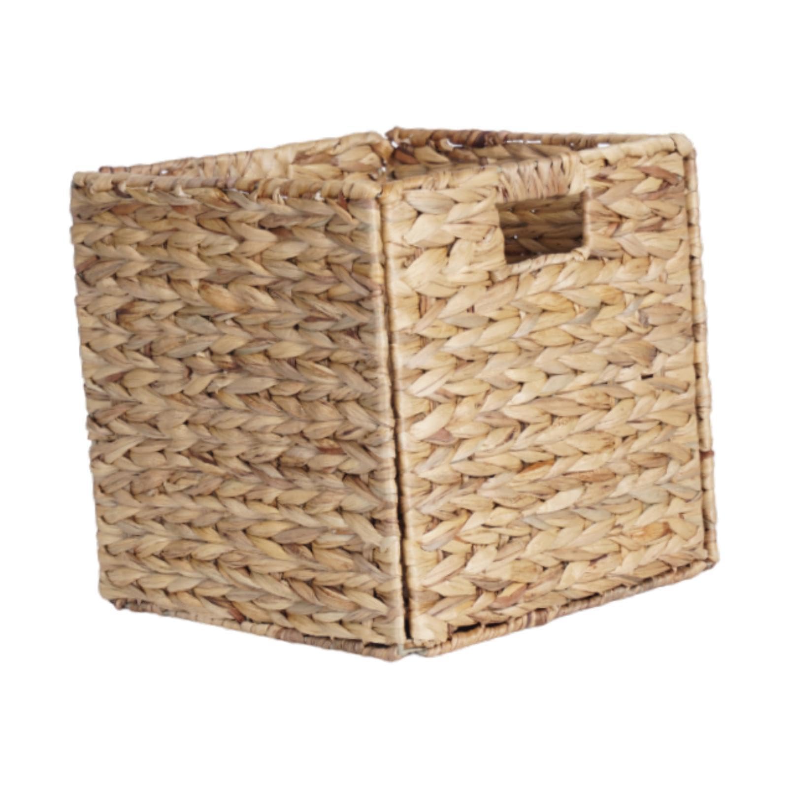 Cesta de almacenamiento plegable de jacinto, organizador almacenamiento para dormitorio, escritorio, 30 x 30 x cm , Natural , 30x30x30cm