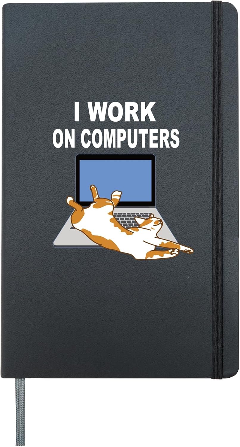 Home Office Gadgets - I Work On Computers Hardcover Journal, Black