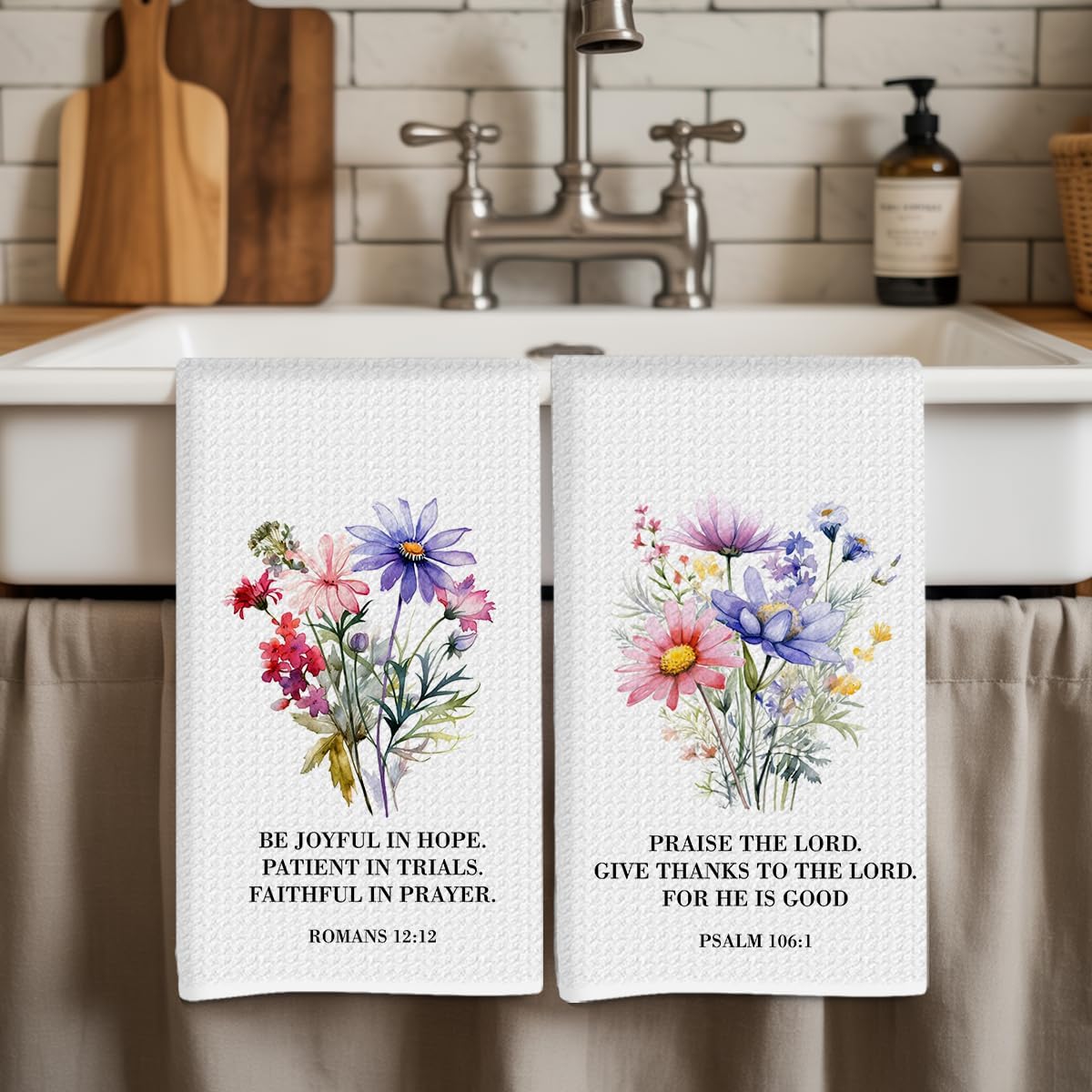 Bible Verse Christian Kitchen Towels Set of 2, Floral Decorative Dish Hand Tea Towels for Kitchen Bathroom Home Decor Inspirational Religious Scripture Christian Gifts for Women - Image 4