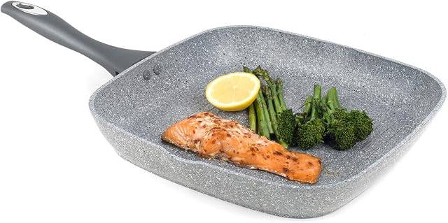 Salter BW02773G nieprzywierająca patelnia grillowa, kamień marmurowy Kolekcja, kute aluminium, indukcyjna, możliwość mycia w zmywarce, 28 cm, szary