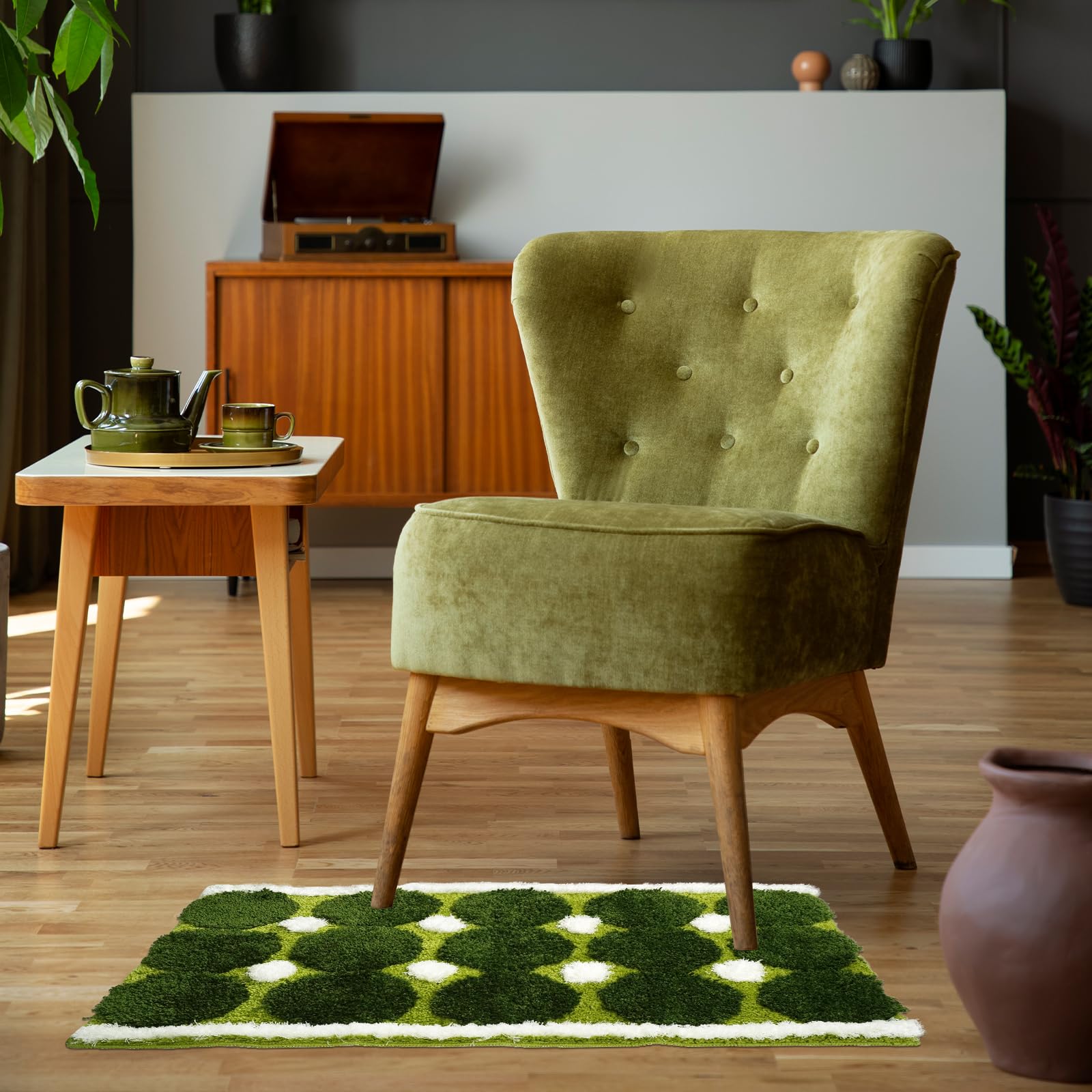 Alfombra de Baño Absorbente Secado Rápido con Diseño de Musgo Verde | Alfombra Ducha Antideslizante de Flocado, para Salón, Dormitorio, Pie de Cama, Baño y Exterior de la Bañera, 50x80cm