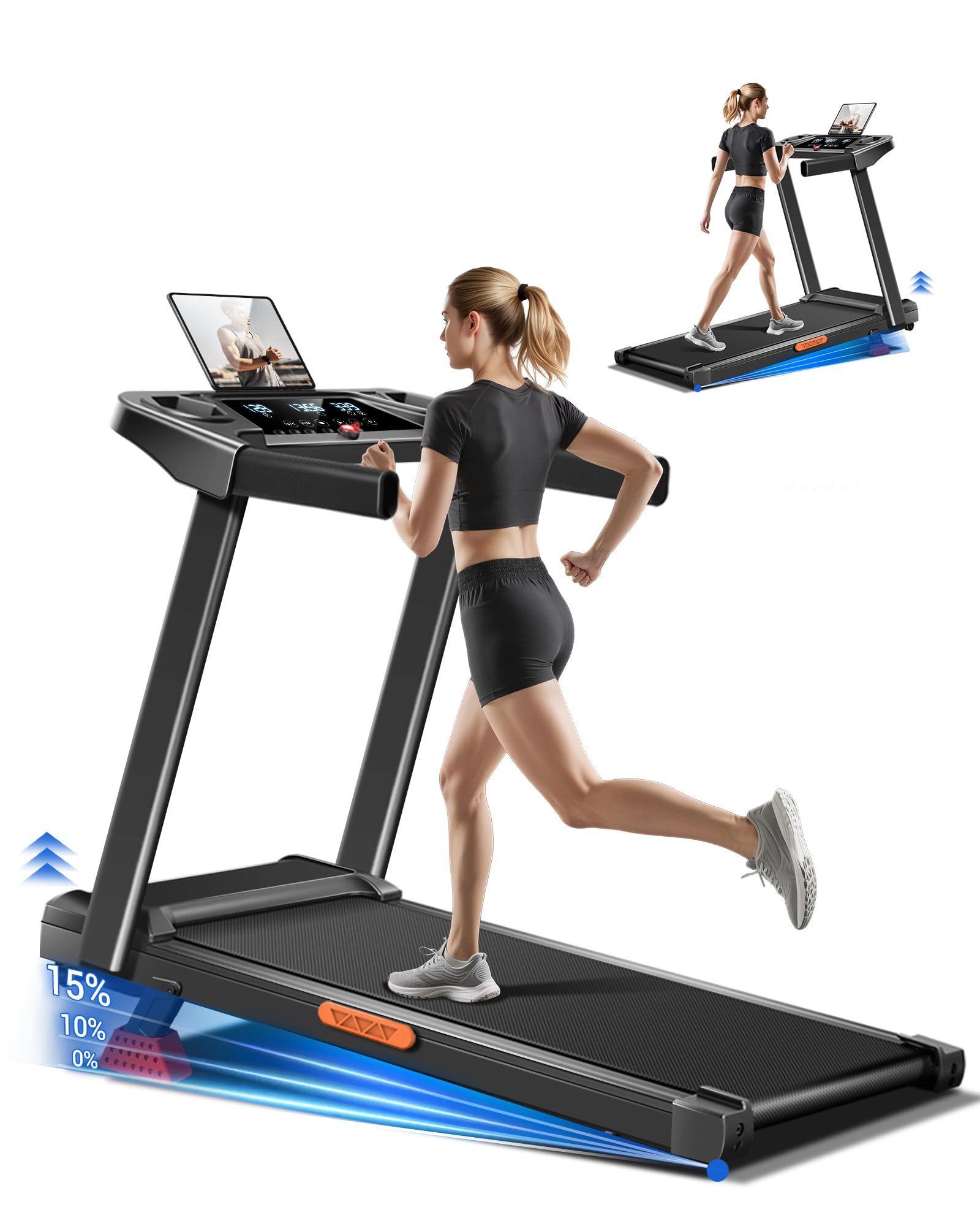 UMAY portable treadmill walking pad with triple display and foldable design
