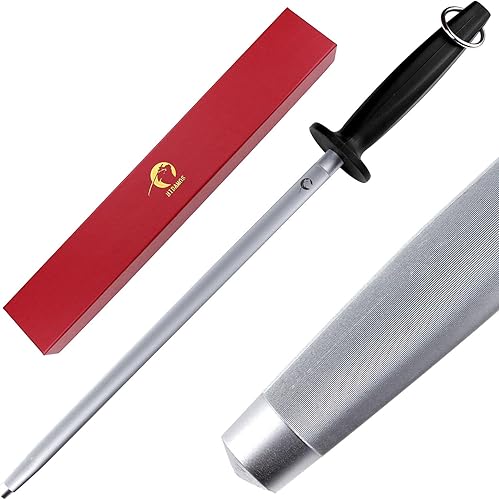 Miniatura 7 de Afilador de cuchillos de acero afilador de acero plano de 12 pulgadas Varilla de afilado para cuchillos de cocina Varilla de afilado de acero al