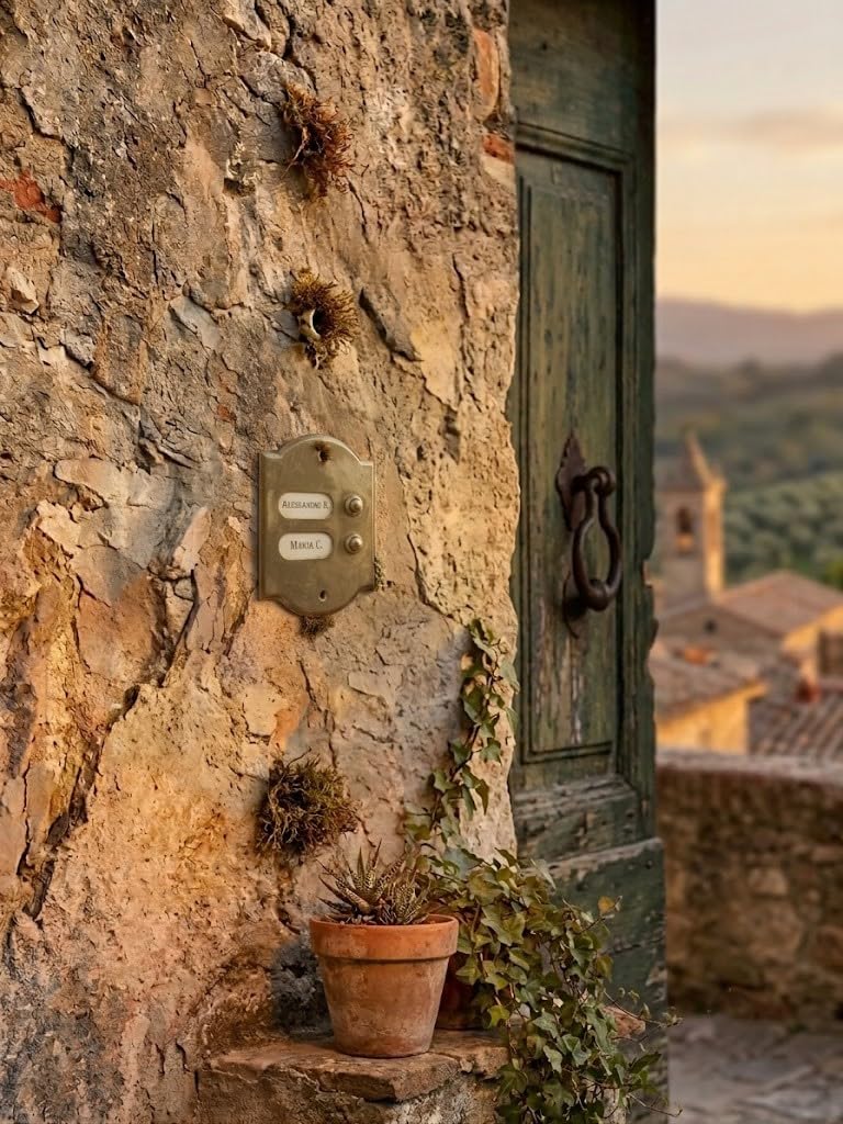 Campanello Interno Esterno Pulsantiera 2 nomi Ottone Lucido Massiccio