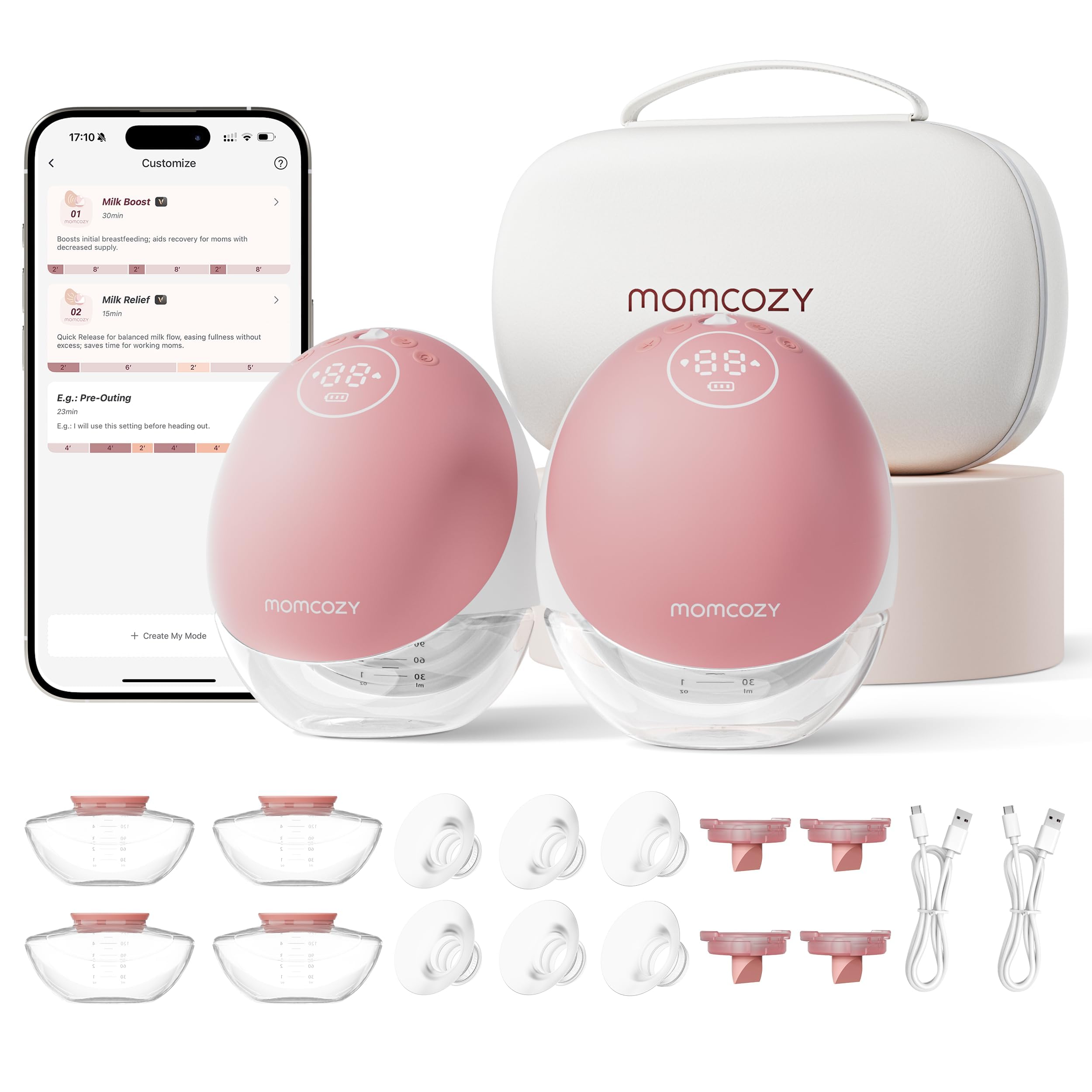 Momcozy Mobile Flow Laktator | Ulepszony, elektryczny i sterowany aplikacją M9, wiele trybów i 15 poziomów, przenośny laktator 24 mm