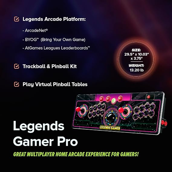 Legends Gamer Pro, Deluxe Table Top Arcade Game Machine, Home Arcade, Classic Retro Video Games, 150 Licensed Arcade & Games, Includes Action Fighting Puzzle Sports & More, WiFi Connectivity