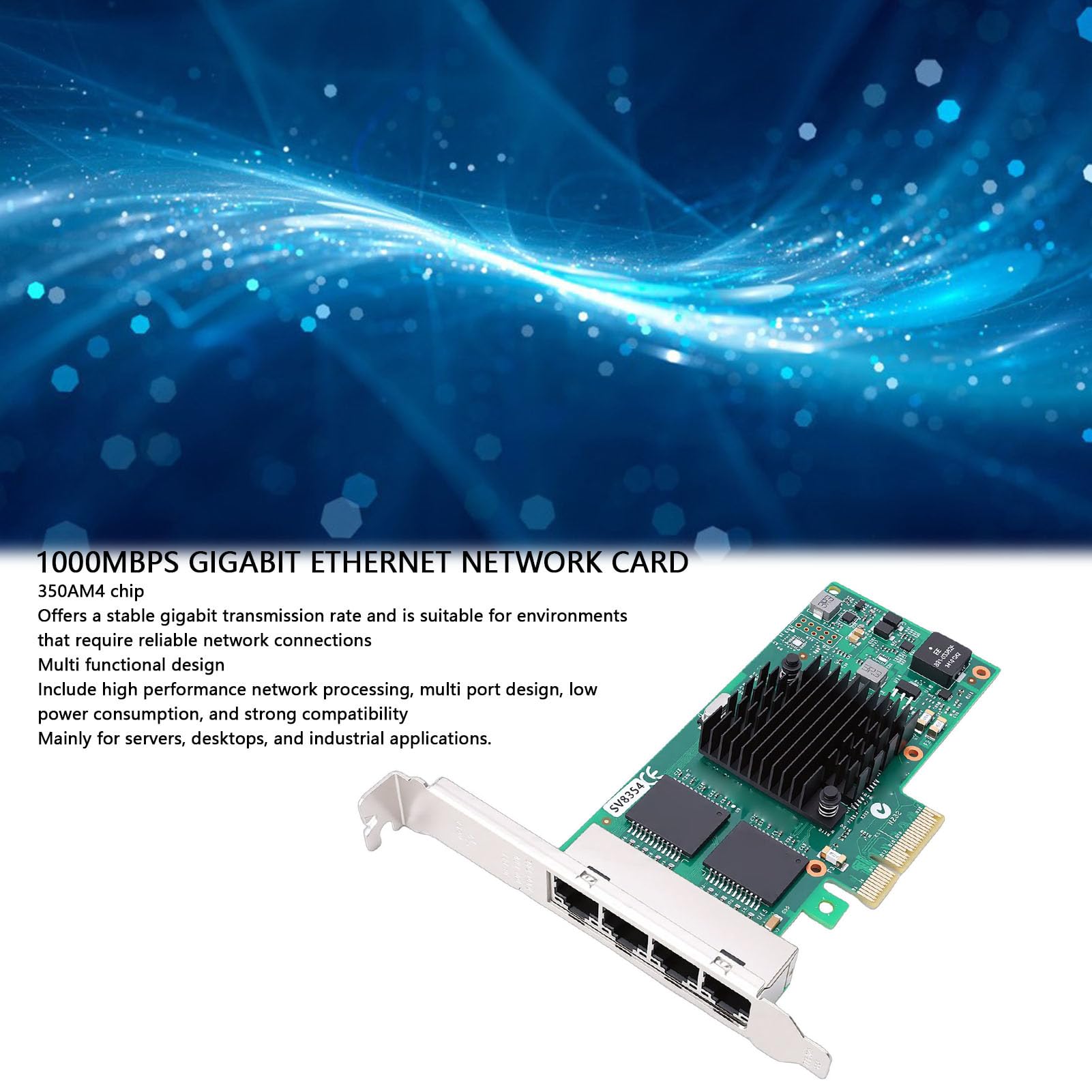 Scheda di Rete Gigabit Ethernet PCI Express da 1000 Mbps Controller 350AM4 Efficiente per Server Desktop, Adattatore di Rete PCIE per Data Center e Sistemi di Visione Artificiale