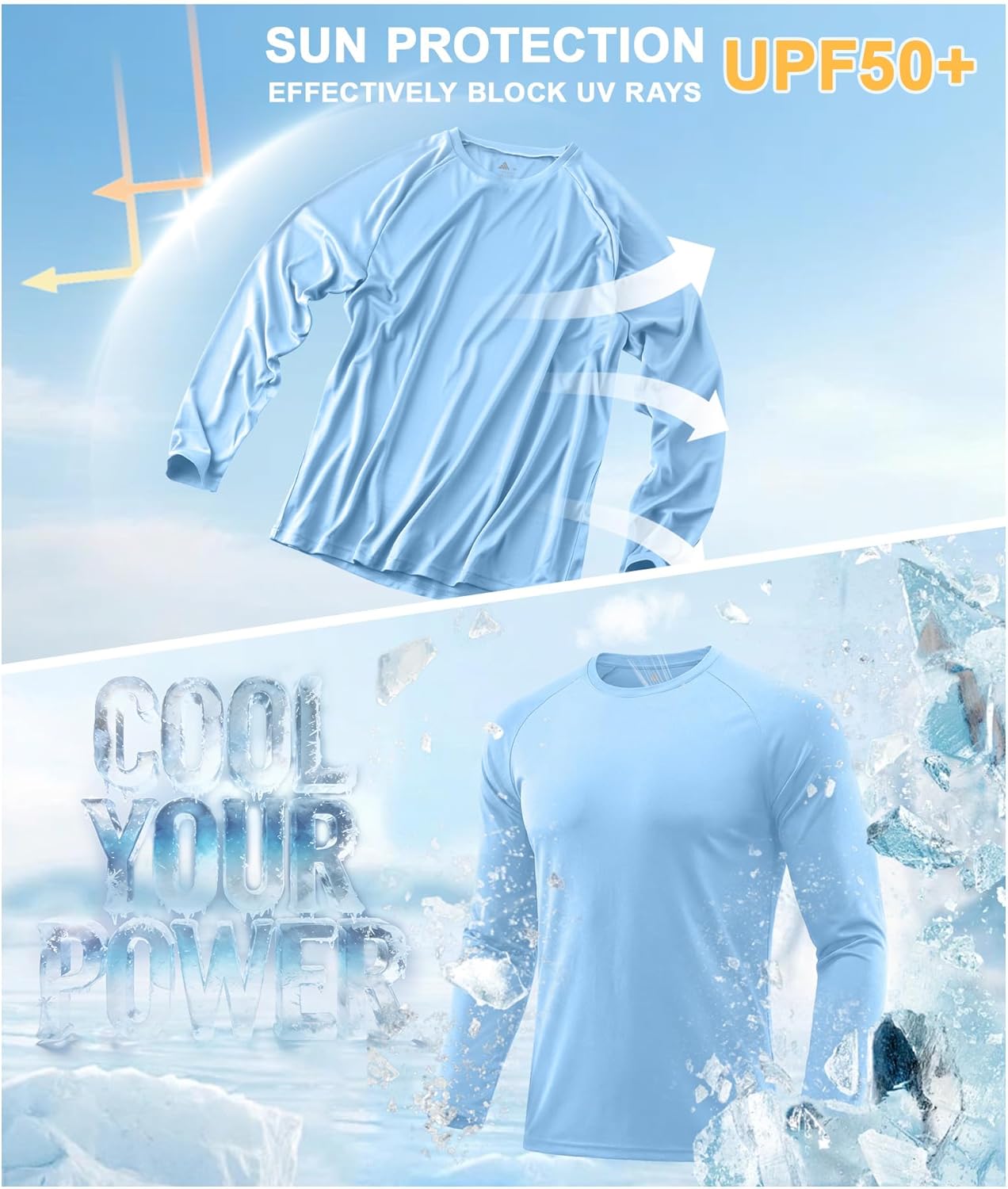 3 Pack Long Sleeve Shirts for Men UPF 50+ UV Sun Protection Shirts Moisture Wicking Rash Guard Workout Gym Swim