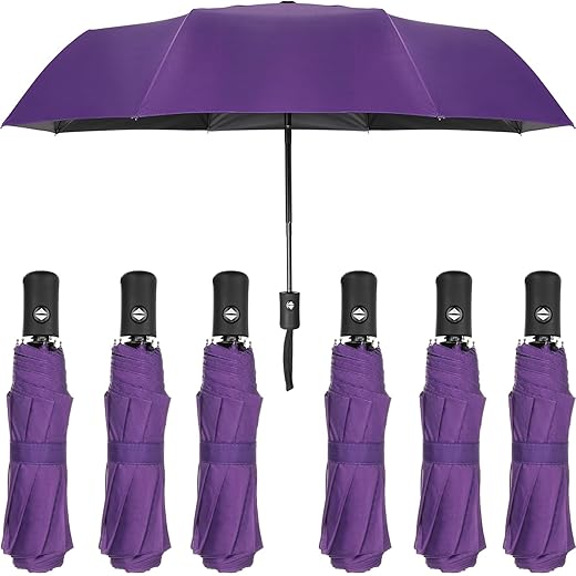 Jexine 6 Pcs Travel Compact Umbrella Automatic Open Close Windproof Small Light Backpack Purse Car Portable Collapsible Umbrella for Rain, Men Women