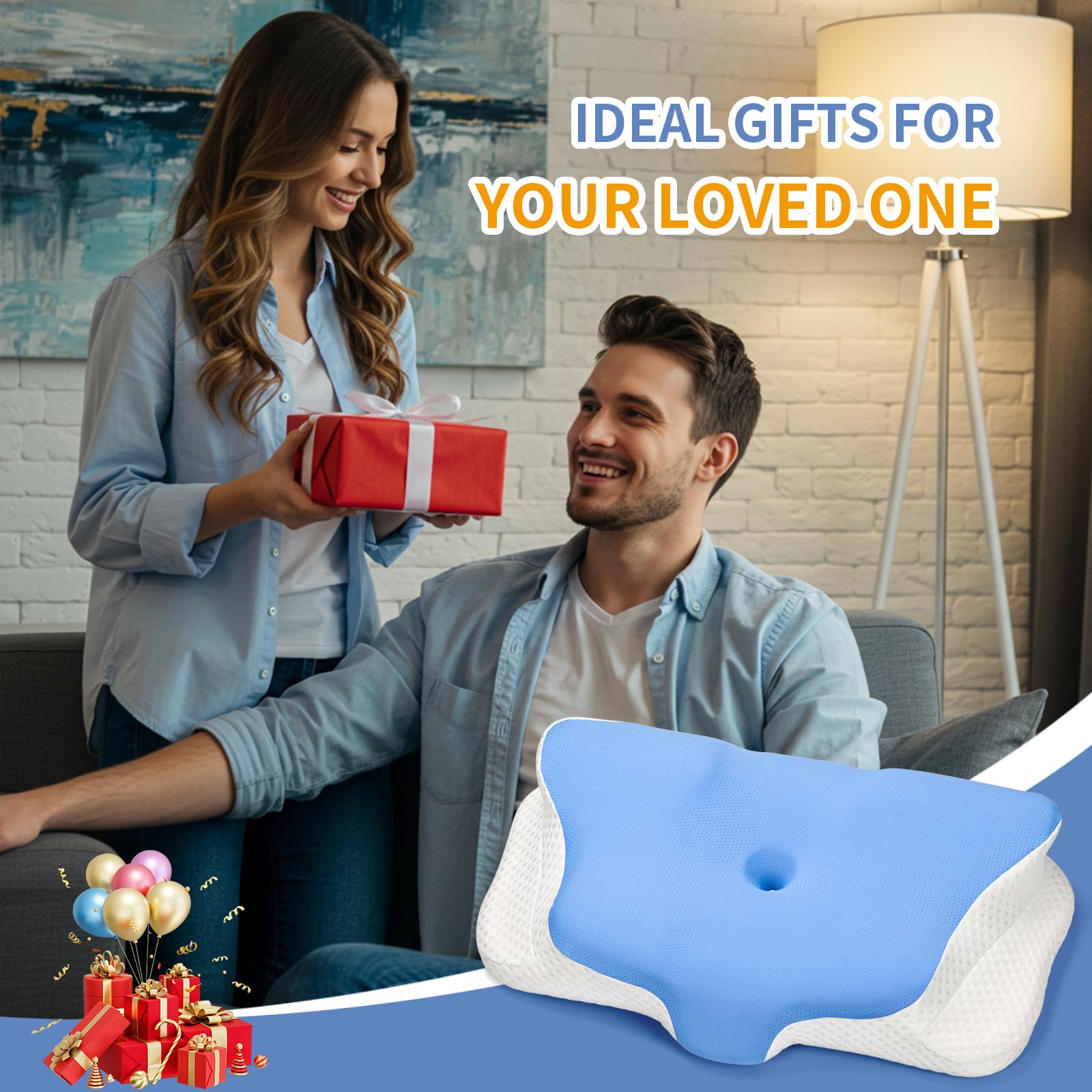 Ehomfory Cervicale Ergonomico Cuscino Memory Foam per Dormire, Cuscino Memory Foam per Supporto Cervicale con Federa Sfoderabile e Lavabile