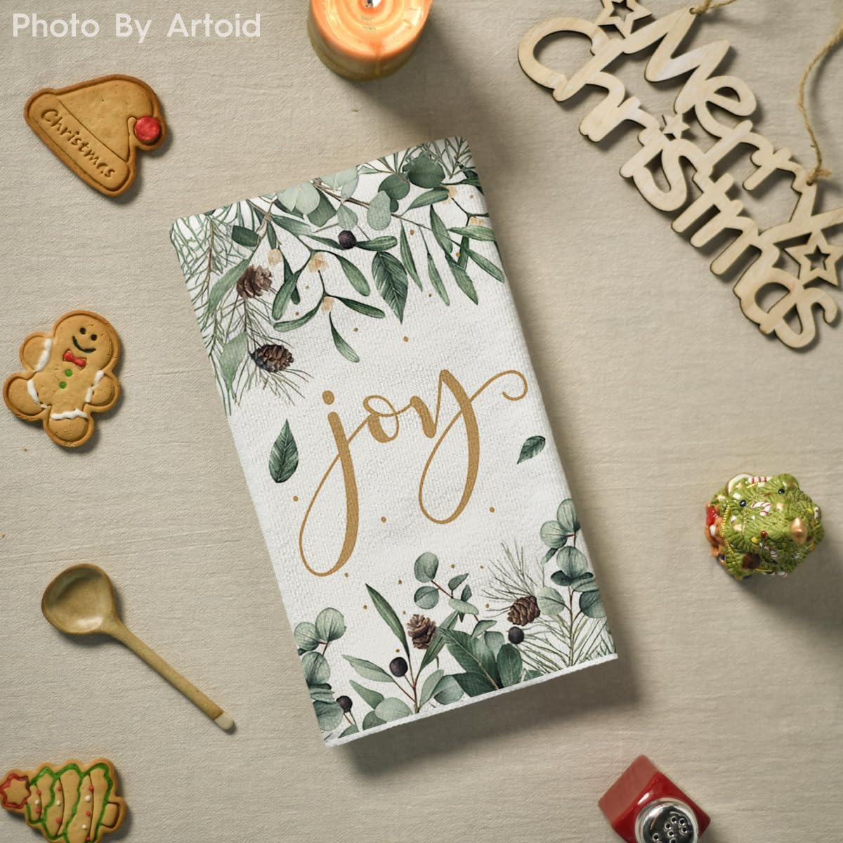 Artoid Mode Green Xmas Tree Ornament Christmas Kitchen Towels Dish Towels, 18x26 Inch Farmhouse Holiday Snowflake Winter Decoration Cleaning Set of 4 - Image 4