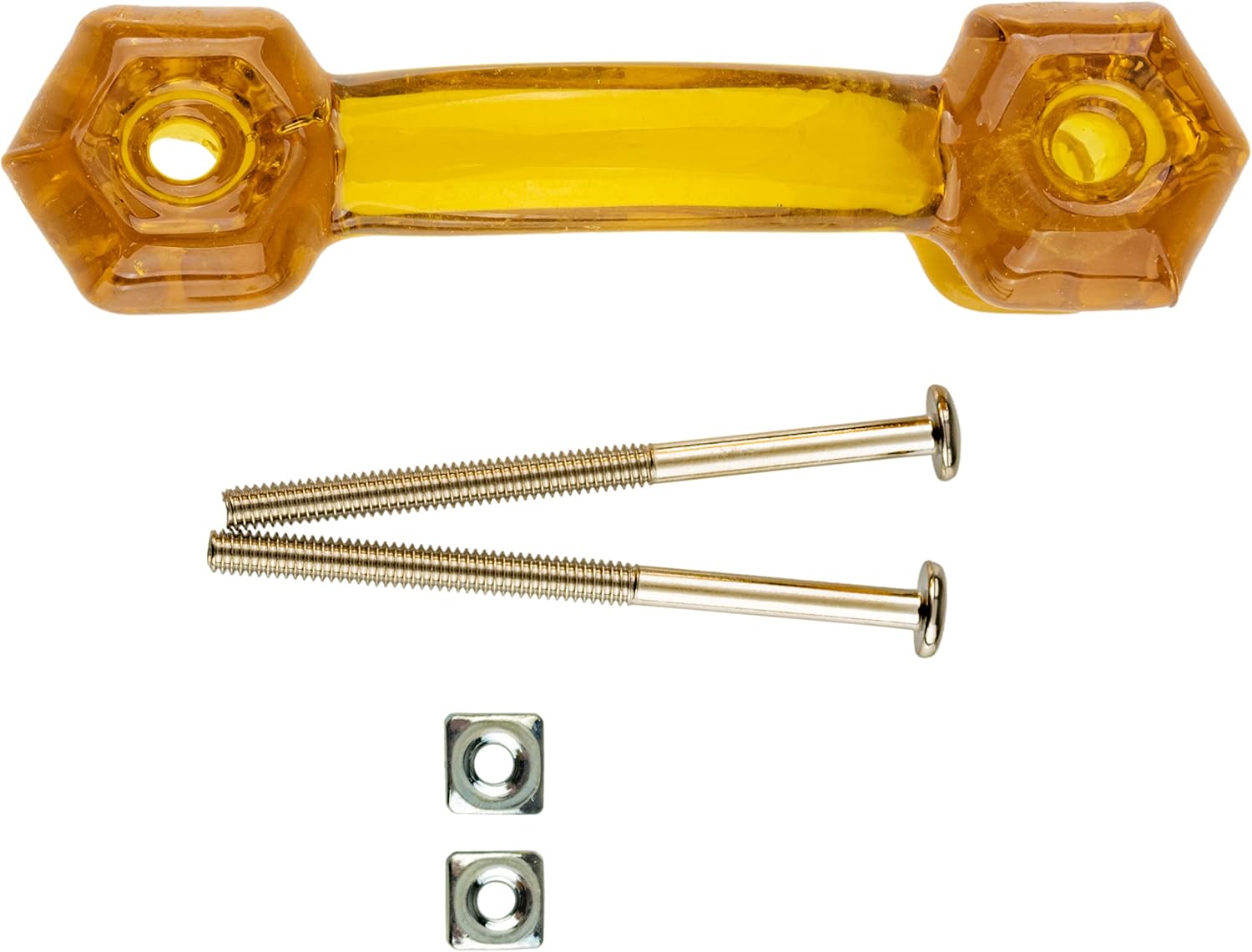 Depression Era Hexagonal Amber Glass Drawer Pull | Centers: 3" | Bridge Handle for Antique Cabinet Door, Dresser Drawer, Desk | Reproduction Furniture Hardware | GD10-GA (1)
