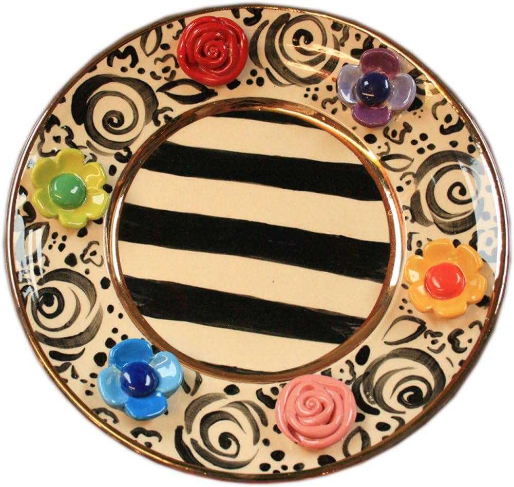 Multiflower Studded Side Plate (Black and White Blooms)