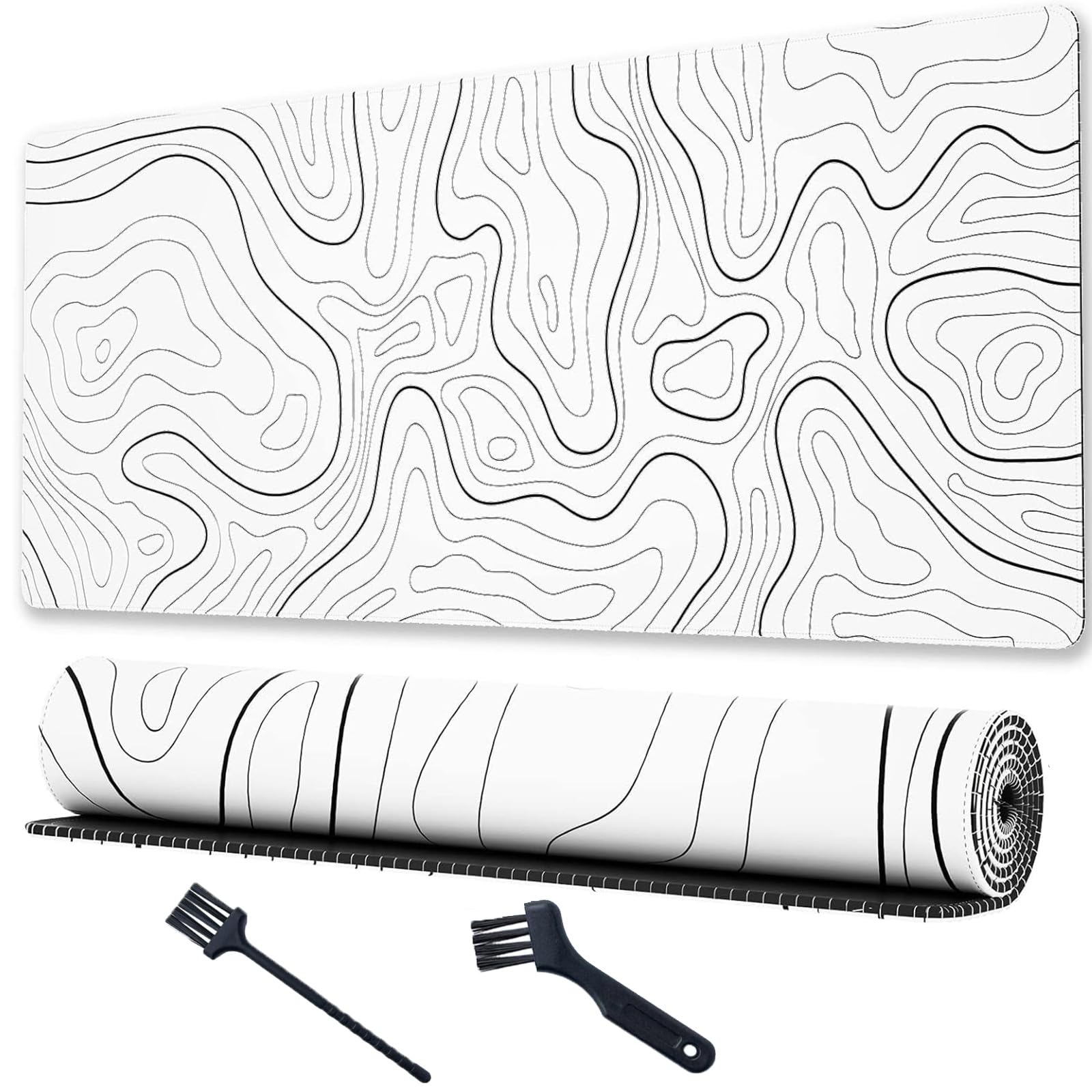 Grand Tapis de Souris de Jeu Cartes Topographiques Bords Cousus Sous-Couche Antidérapante Blanc 80x30