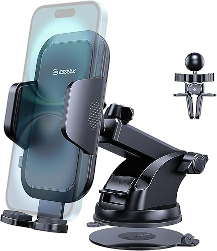 Miniatura 2 de Esoulk Soporte giratorio de 360 para parabrisas y salpicadero de automóvil, ventosa fuerte, brazo largo ajustable, agarre seguro, compatible con