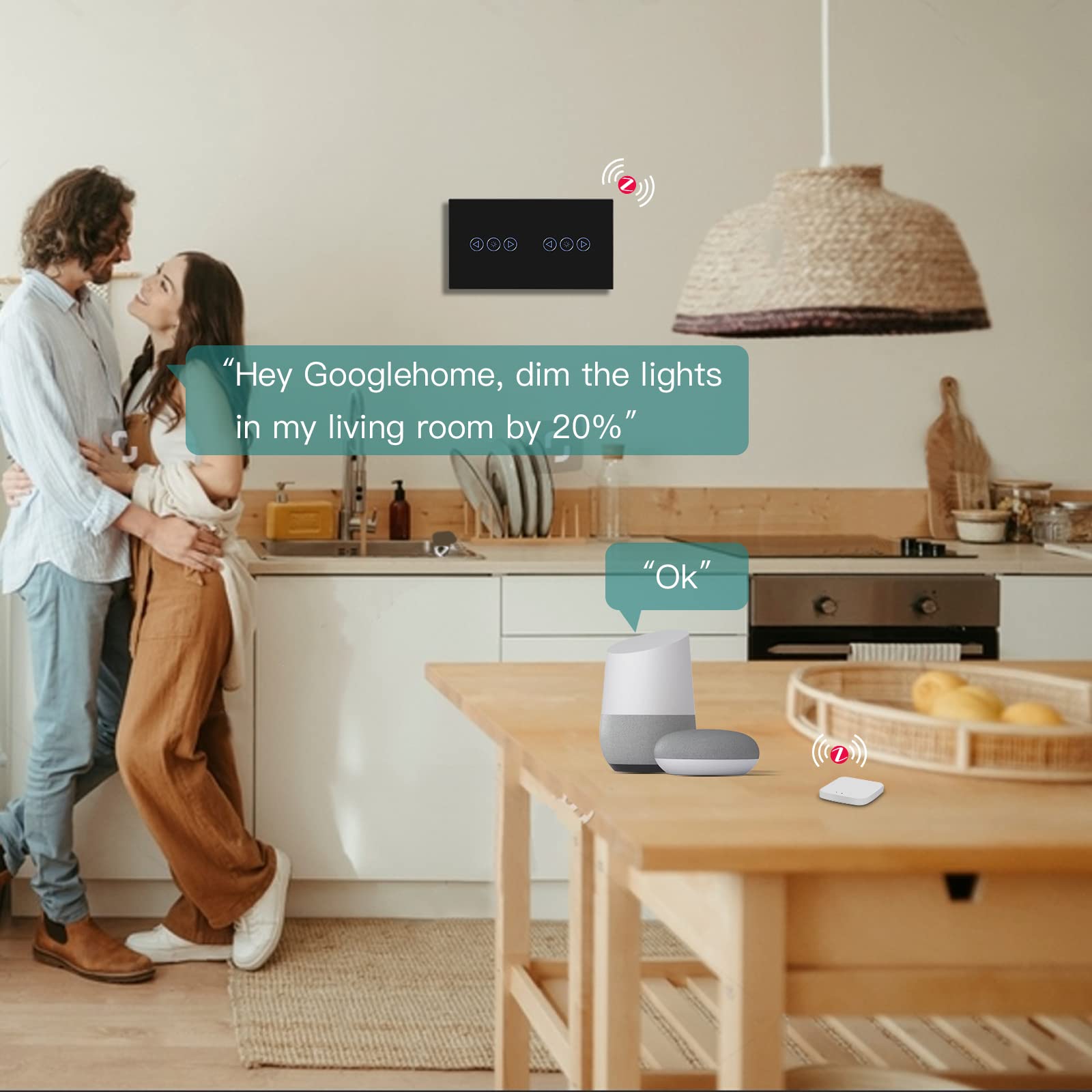BSEED Smart ZigBee Single Live Dubbel Lichtschakelaar 2 Voudig met ZigBee Dimmer Schakelaar ZigBee Schakelaar Wandschakelaar Lichtschakelaar Inbouw Glas met Smart Life/Tuya Alexa Goud (Hub Vereist