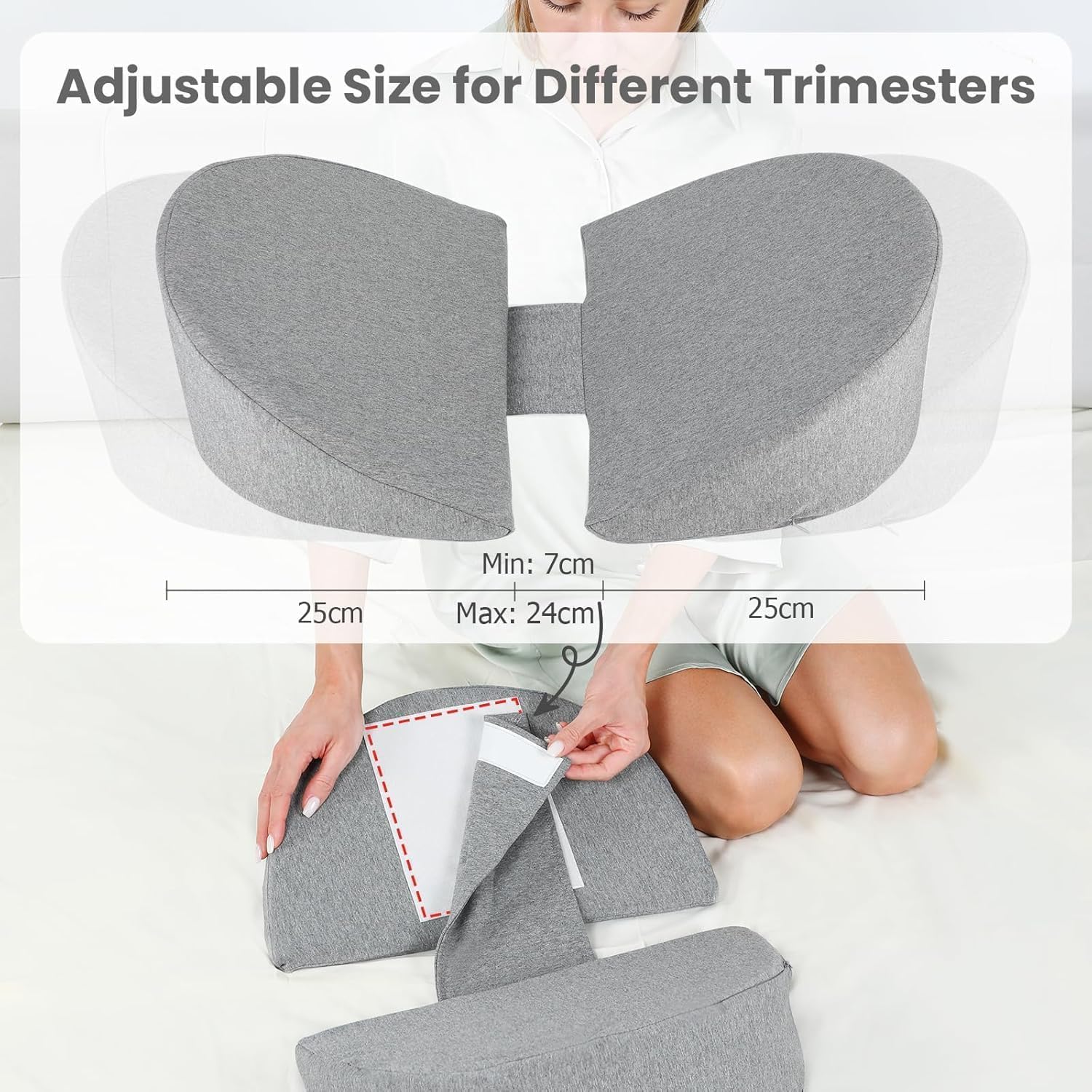 Pregnancy Pillows for Sleeping, Upgraded Memory Foam Maternity Pillow for Pregnant Women, Pregnancy Wedge Pillow with Cooling Removable, Washable Cover, Support for Belly(Light Grey) - Image 4