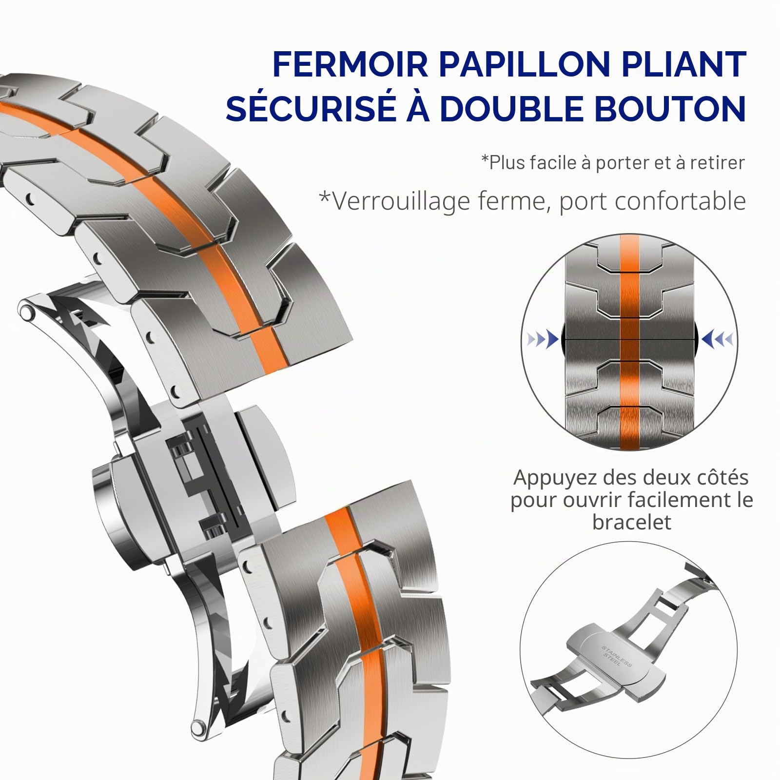 KADES Bracelet à maillons en acier inoxydable compatible avec Apple Watch, homme et femme, pour iWatch Ultra 2/Ultra Series 9, 8, 7, SE, Series 6, 5, 4, 3, 2, 1, 49 mm, 45 mm, 44 mm, 42 mm