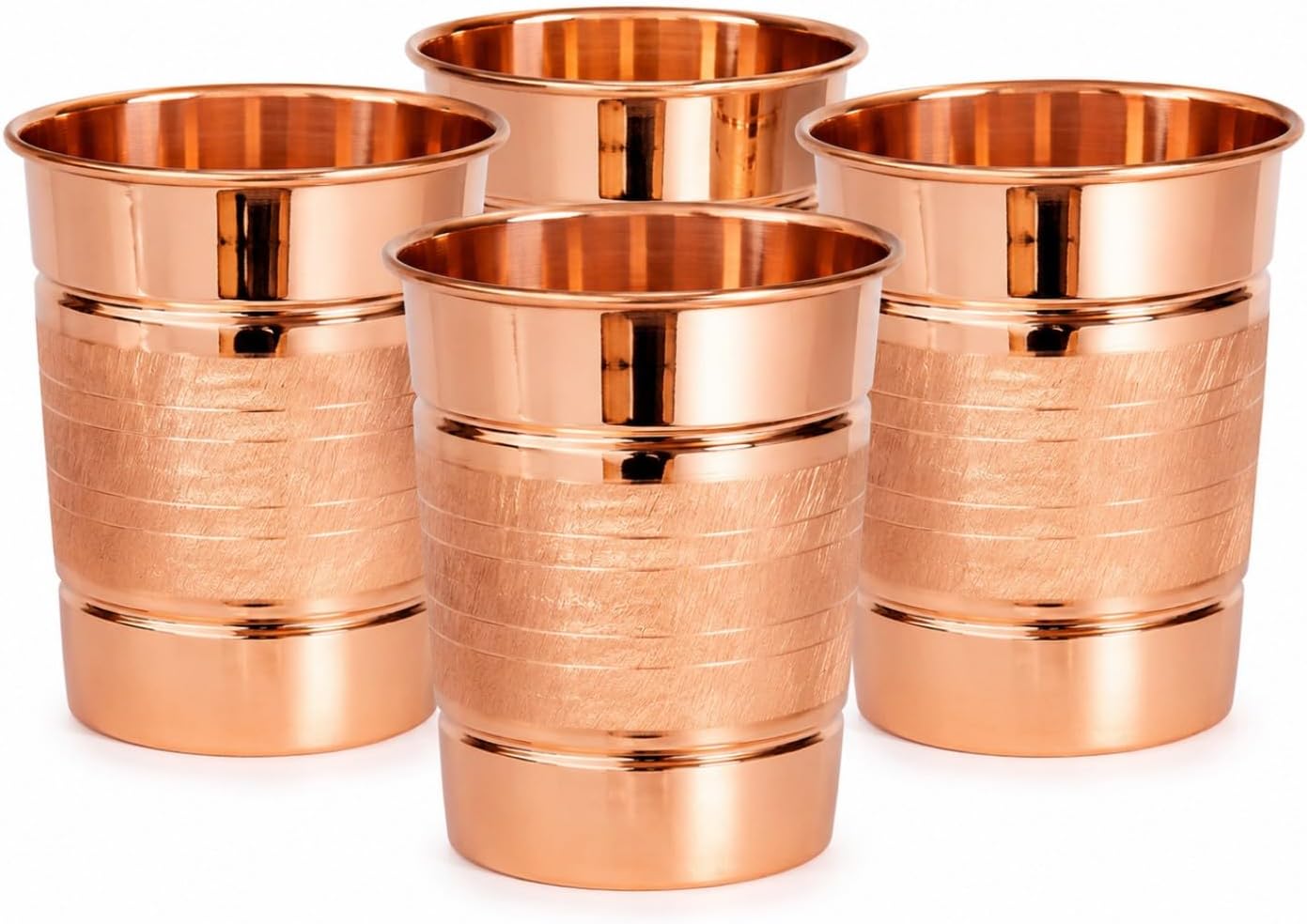100% Pure Copper Cups for drinking Set of 4| Real Copper Cup| Ayurvedic Copper Water Glasses, 11.8 Oz