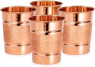 100% Pure Copper Cups for drinking Set of 4| Real Copper Cup| Ayurvedic Copper Water Glasses, 11.8 Oz