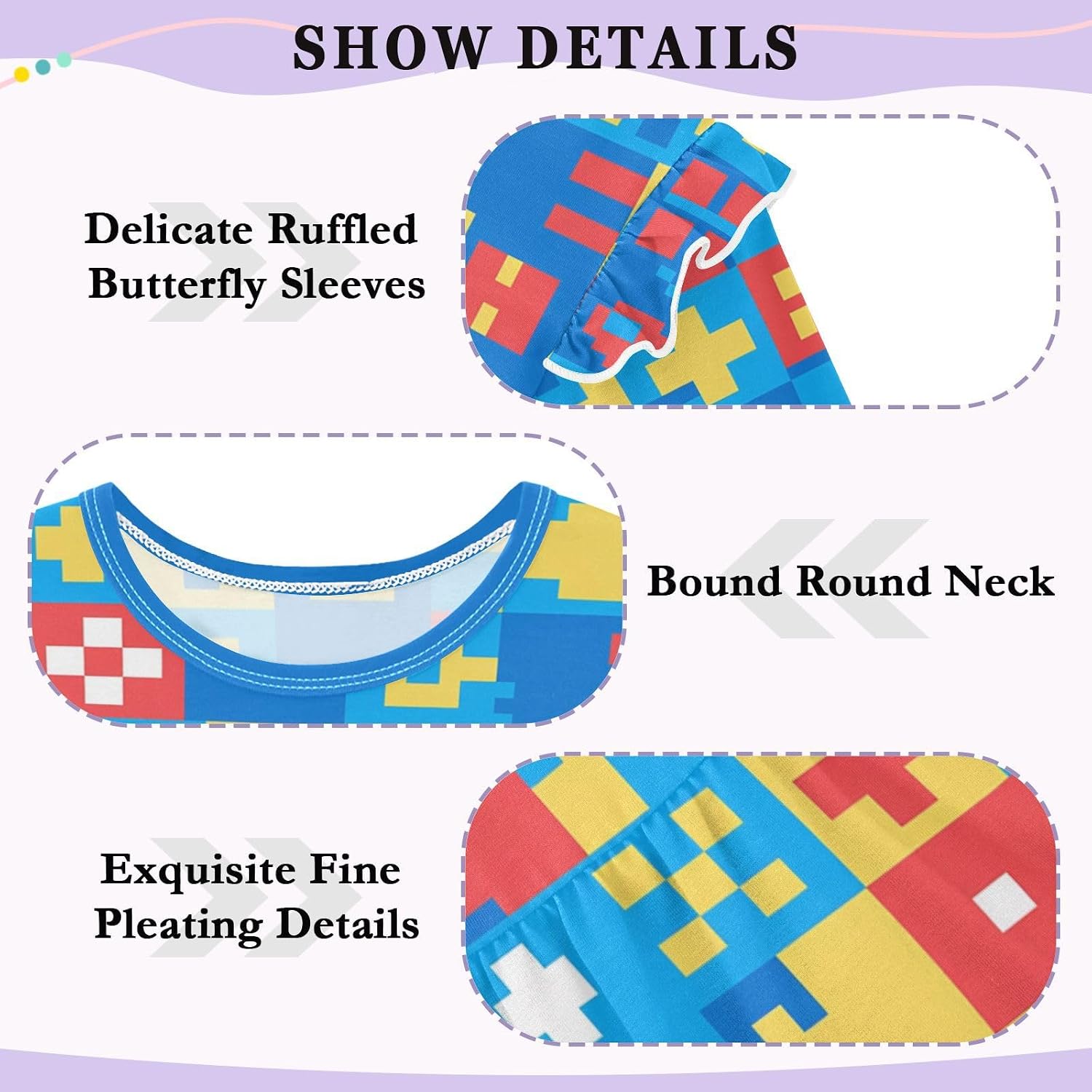 visesunny Toddler Clothes for Girls Retro Pixel Style Icon Long Sleeve Fall Shirts Cotton Top with Ruffle Collar