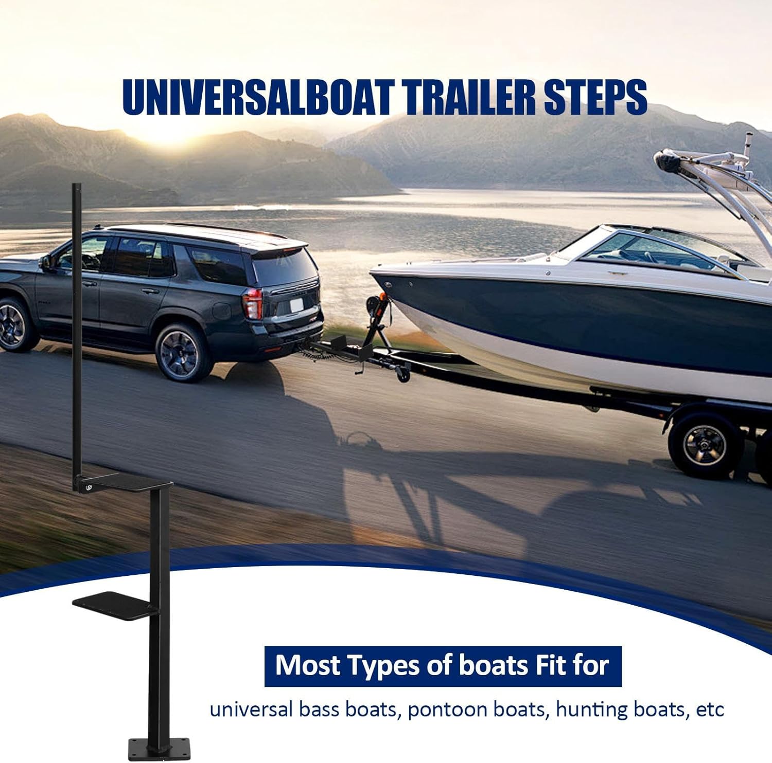 Boat Trailer Steps for The Tongue | Heavy Duty Yacht Trailer Ladder with Handle | Non-Slip 2 Steps Safety Step for Pontoon, Fishing, Bass, Hunting Boats