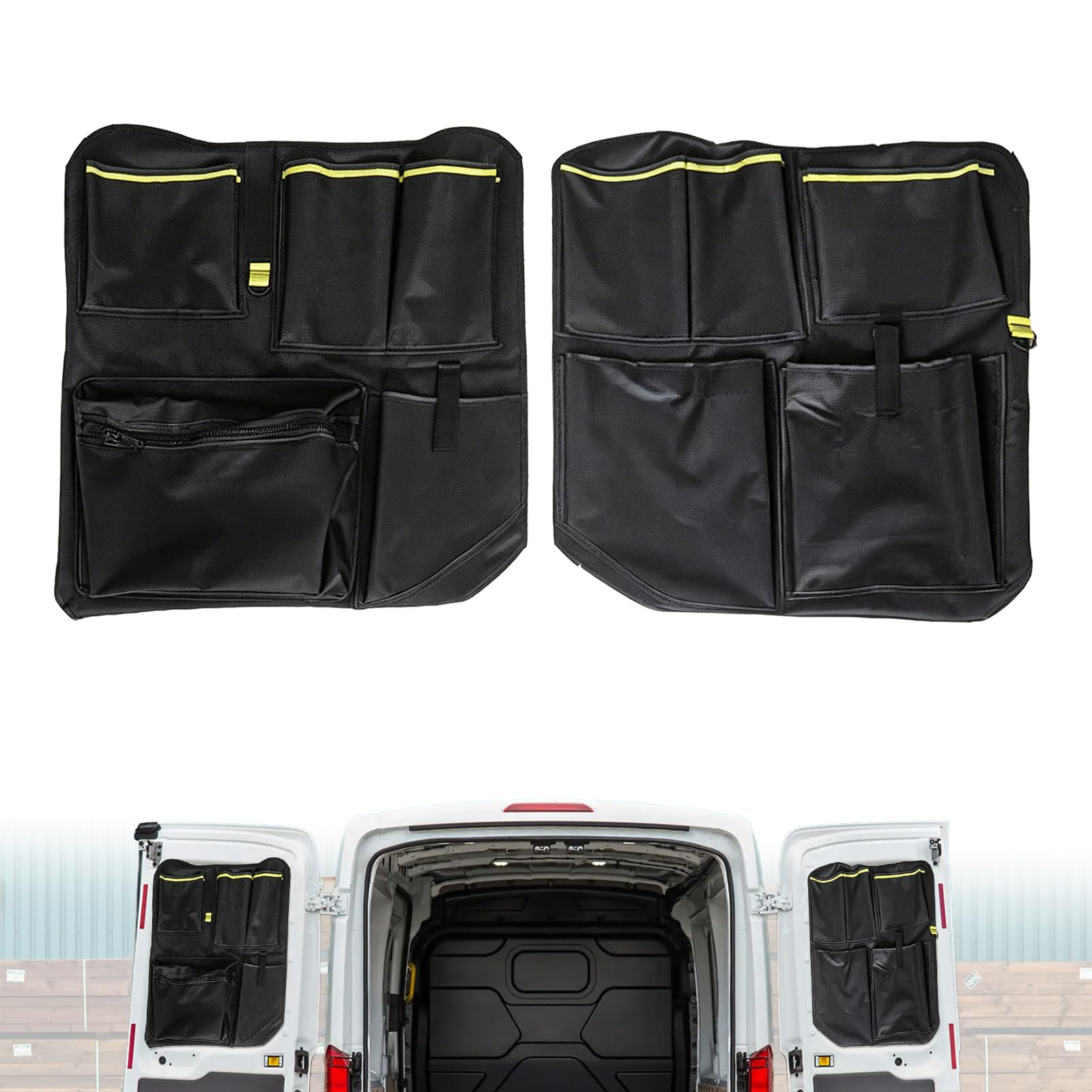 2 borse portaoggetti superiori per porta del fienile compatibili con Ford Transit Custom 2012-2023, per furgoni, camper, porta posteriore, robuste borse Oxford per riporre gli attrezzi
